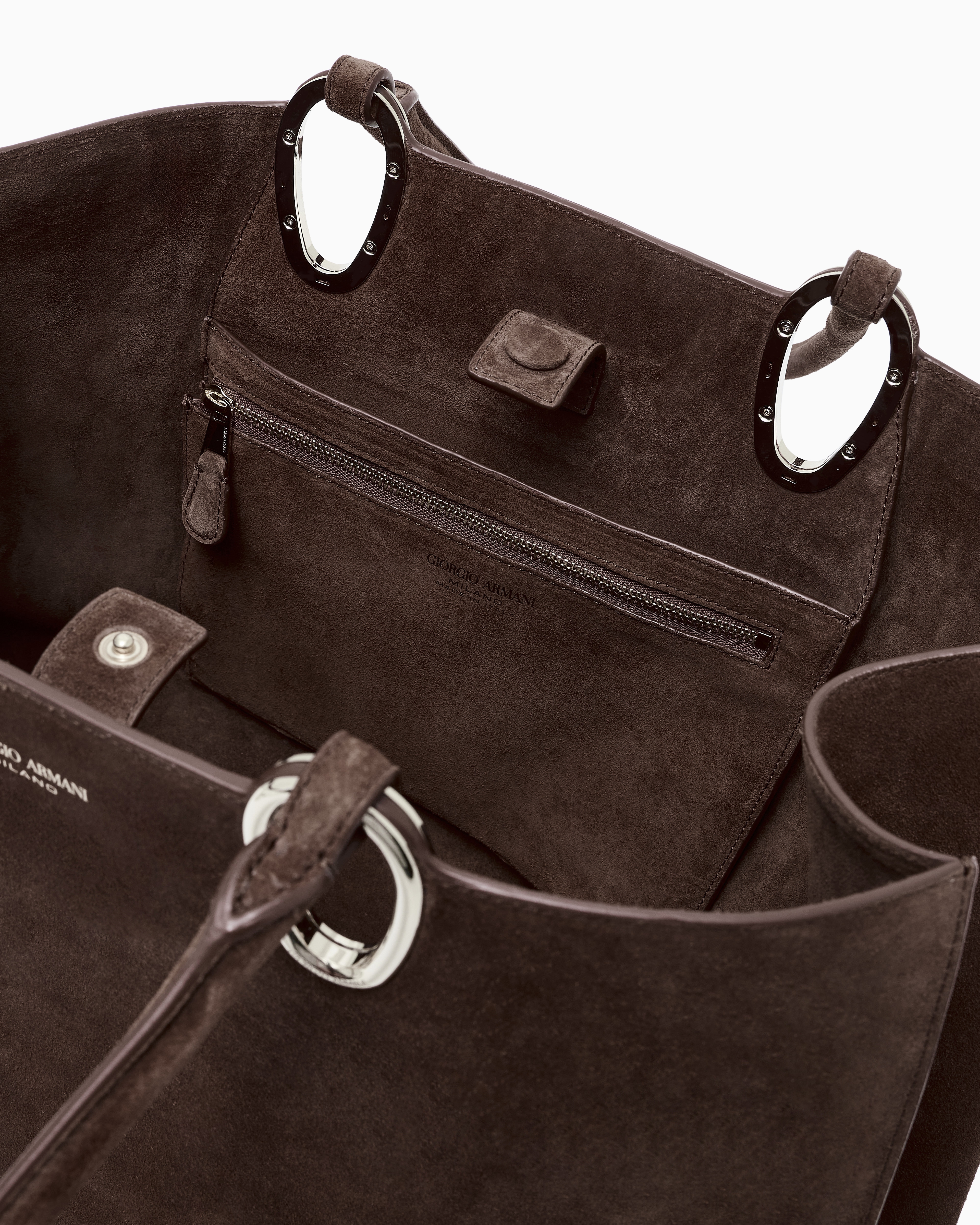 Giorgio Armani Medium Suede Shopper Bag In Brown