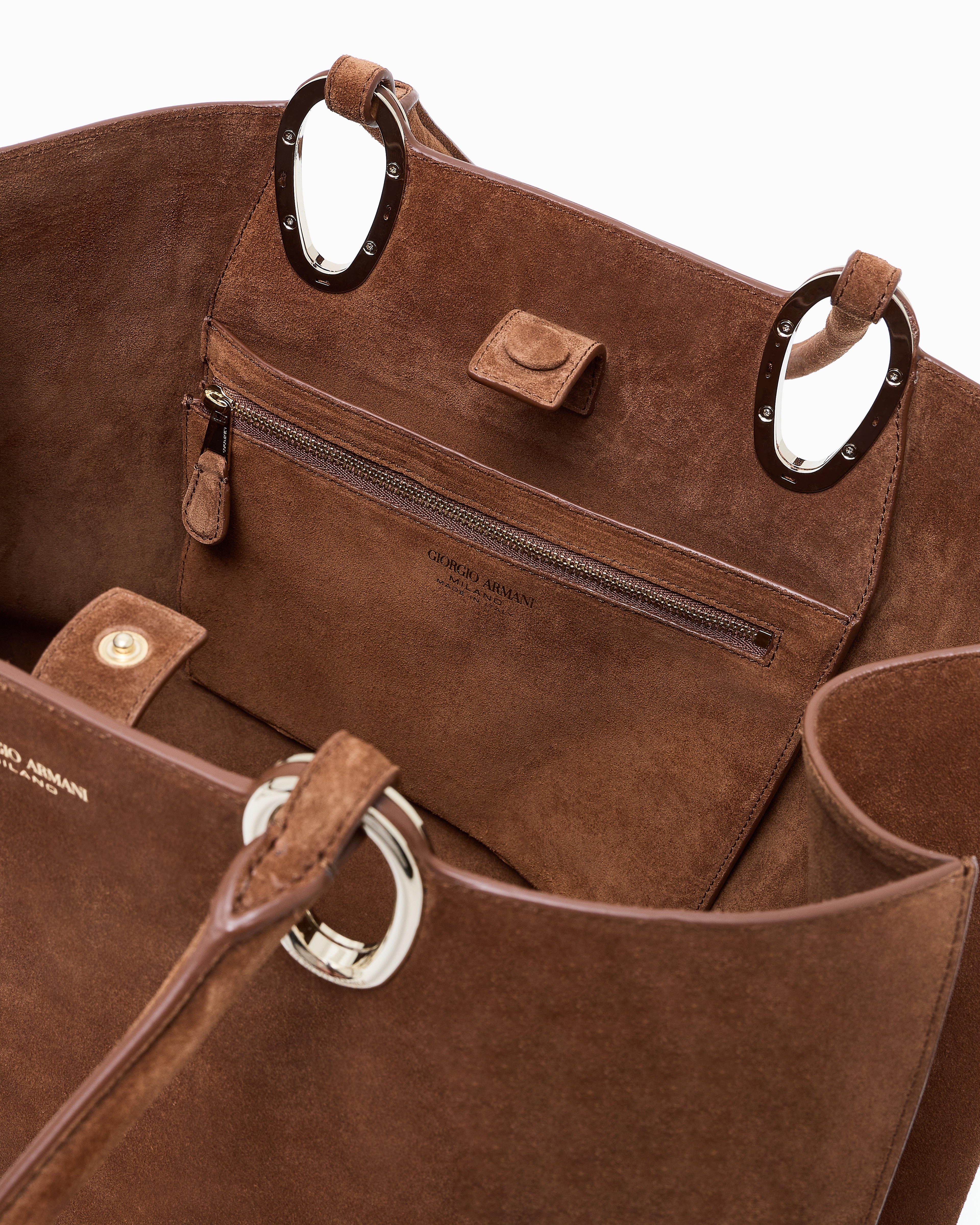 Giorgio Armani Medium Suede Shopper Bag In Brown