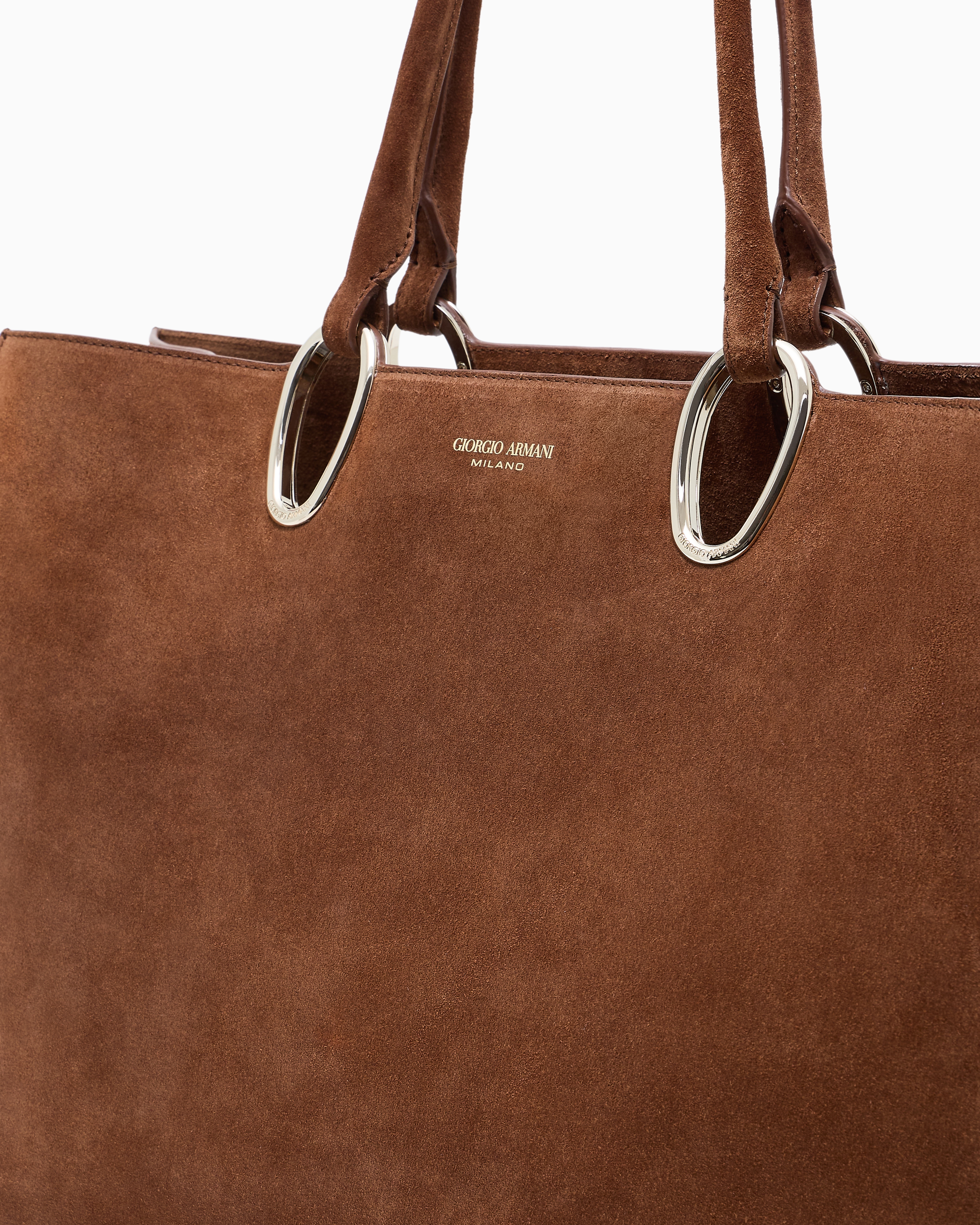Giorgio Armani Medium Suede Shopper Bag In Brown