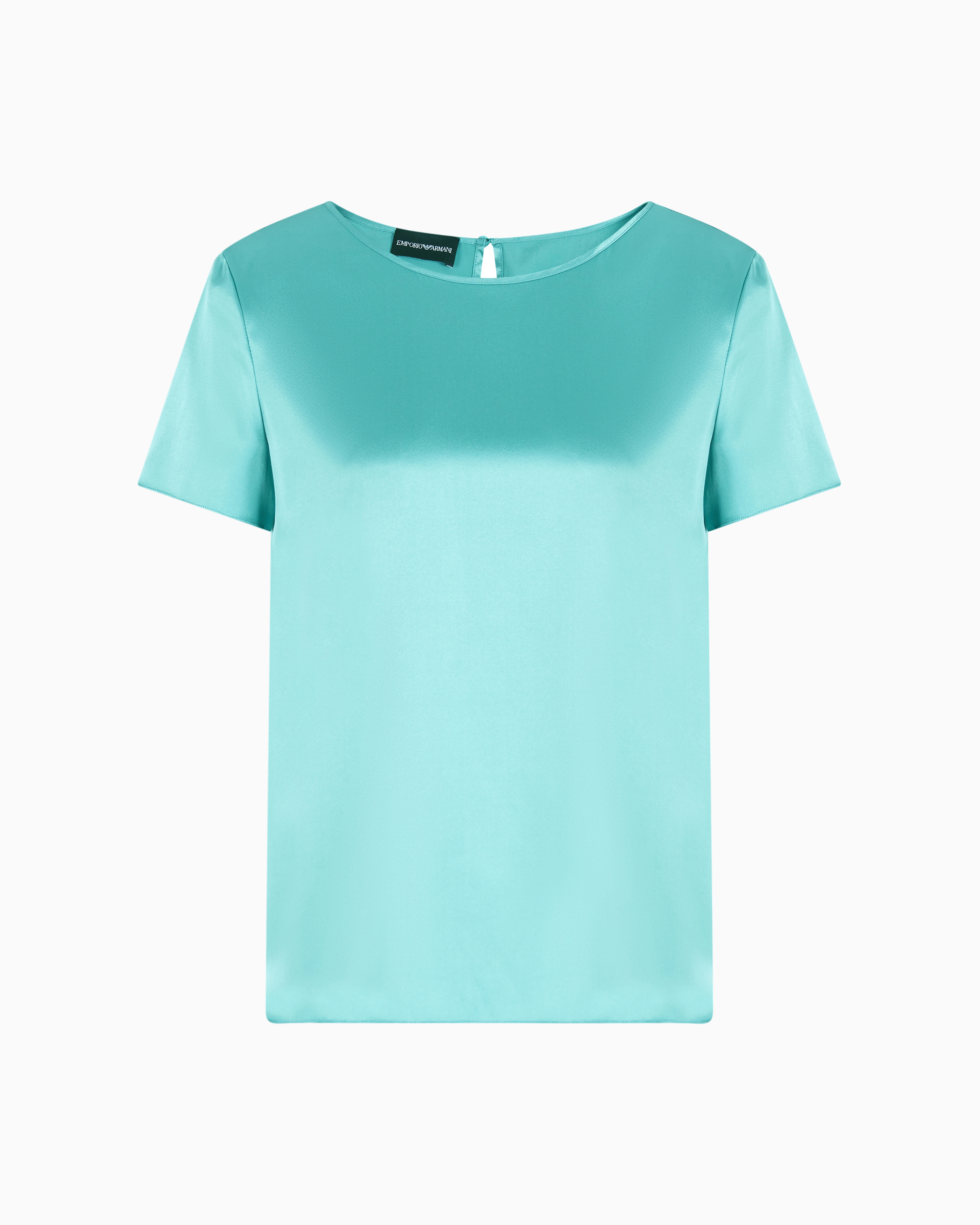 Emporio Armani - Short-sleeved silk satin blouse, Woman, Green, Size: