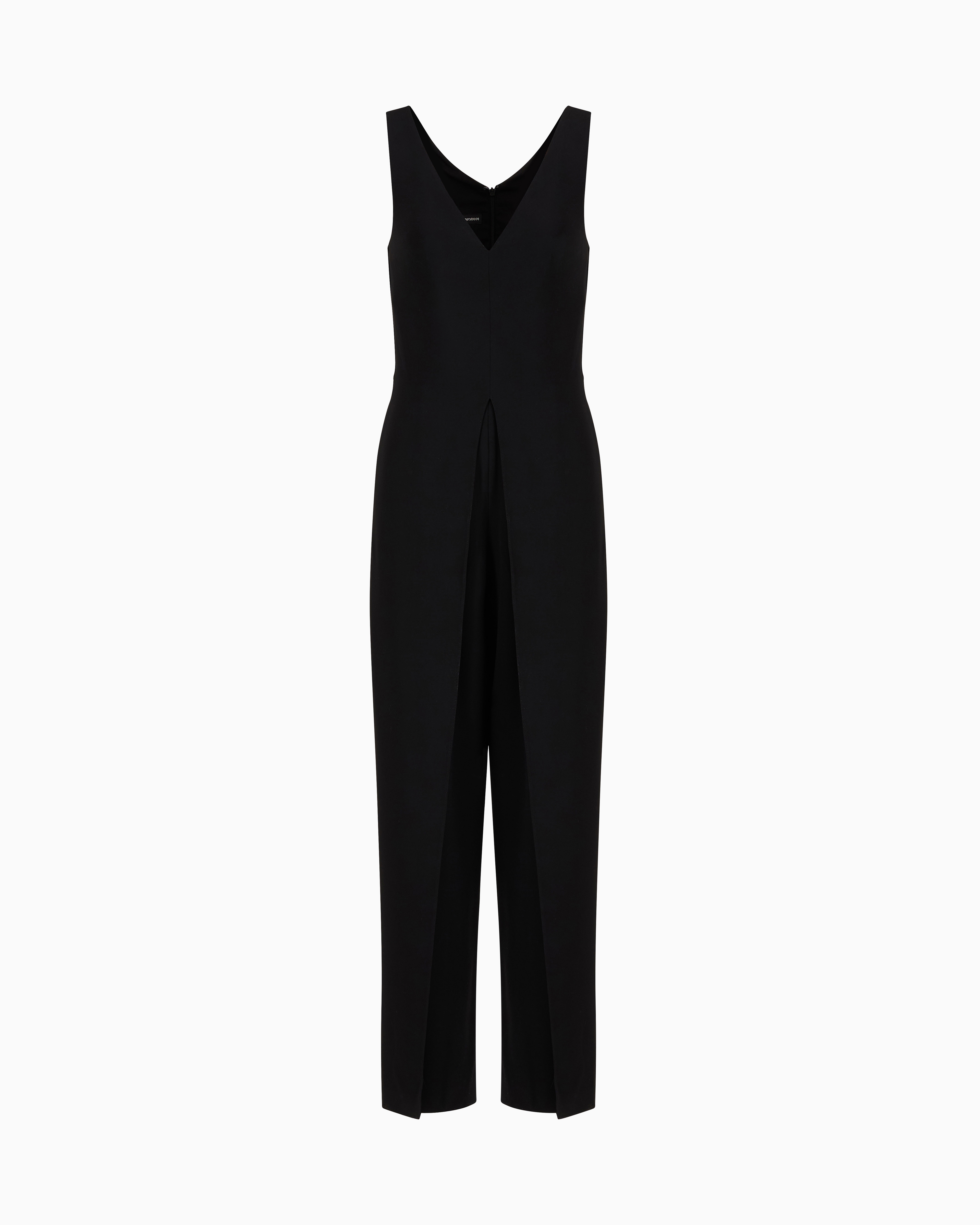 Emporio Armani - US Exclusive technical cady jumpsuit with oversized slit, Woman, Black, Size: