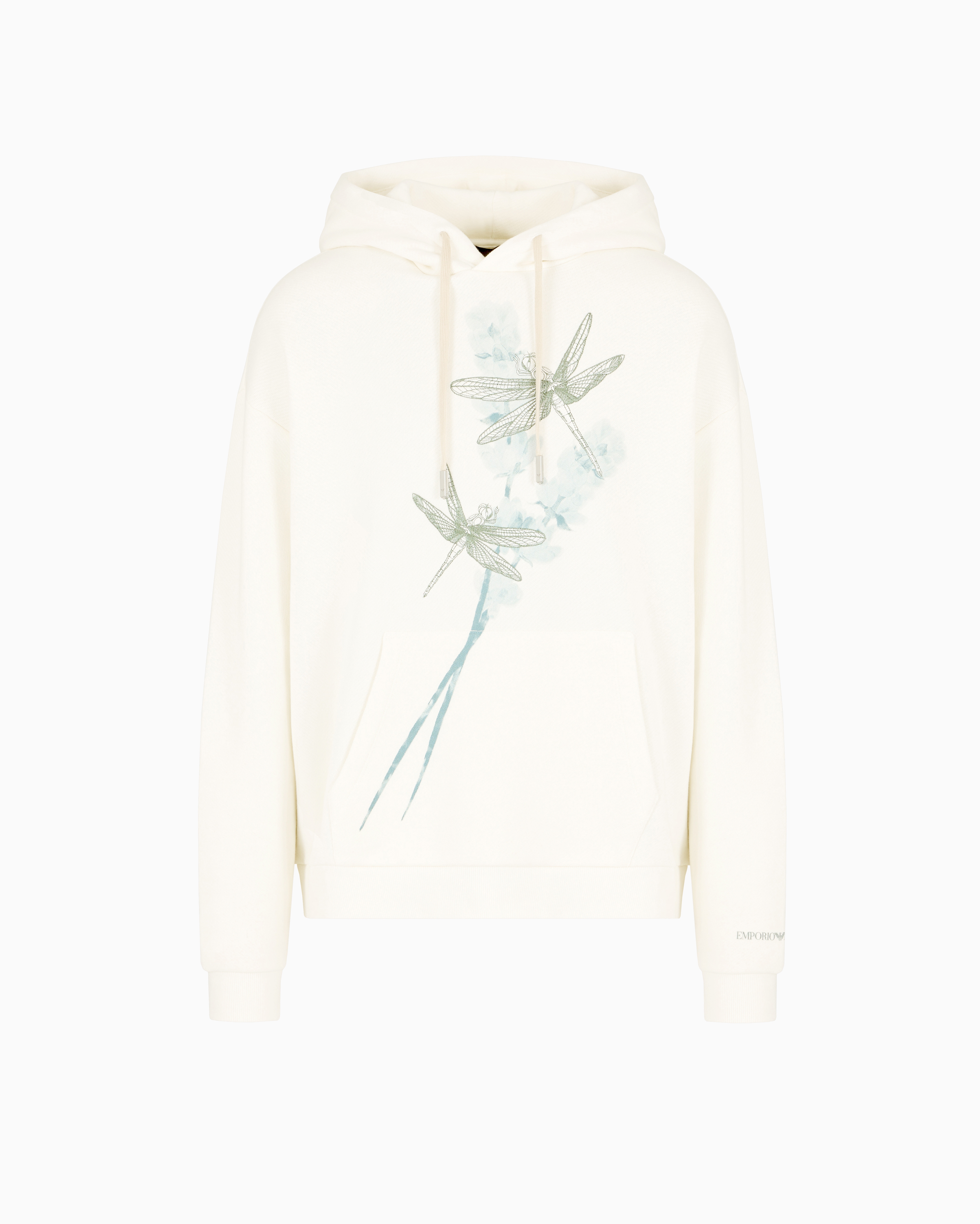 Emporio Armani - ASV Jersey hooded sweatshirt with dragonfly print and embroidery, Man, White, Size: