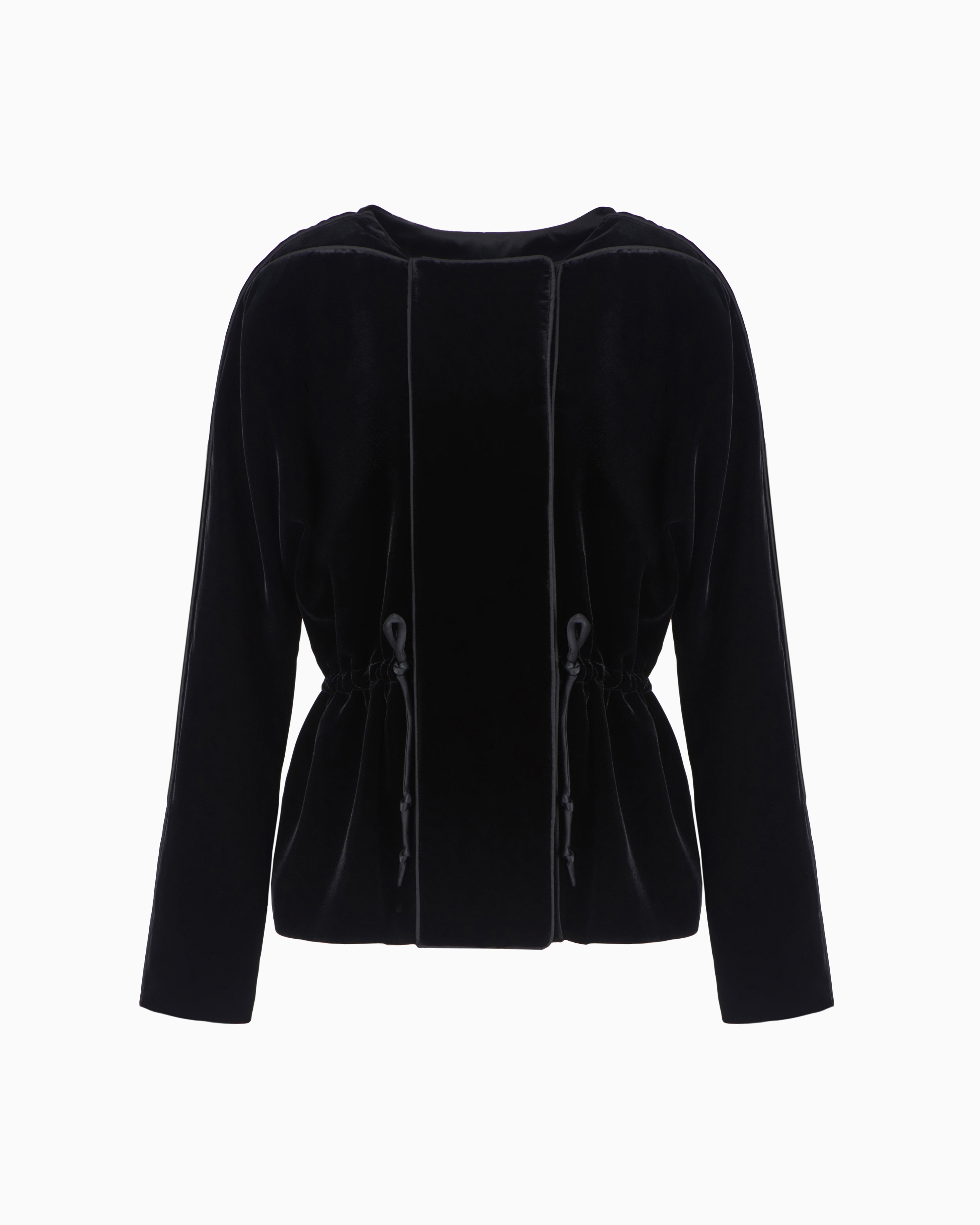 Emporio Armani - Double-breasted jacket liquid velvet with satin piping, Woman, Black, Size: