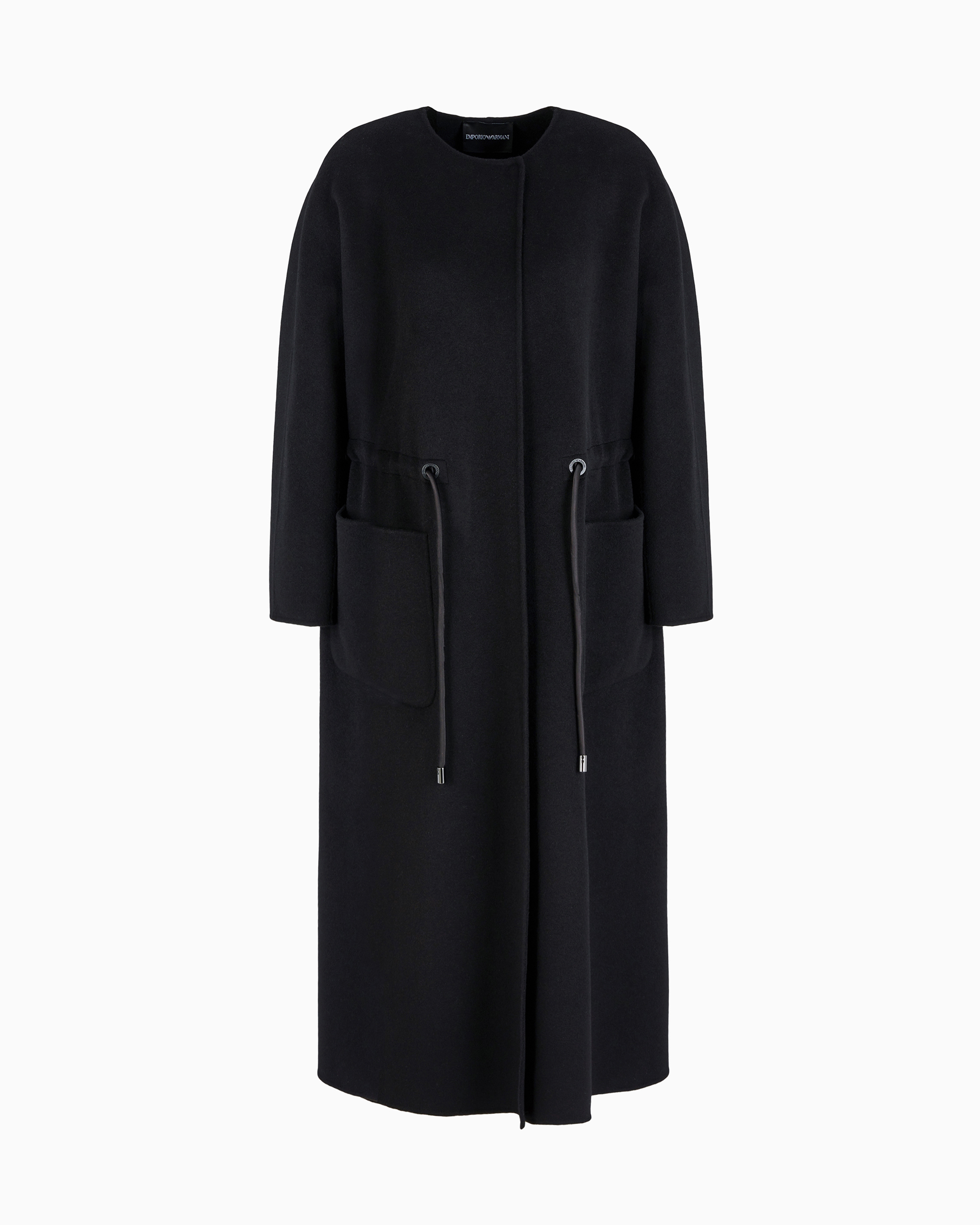 Emporio Armani - Virgin-wool coat with drawstring waist, Woman, Black, Size: