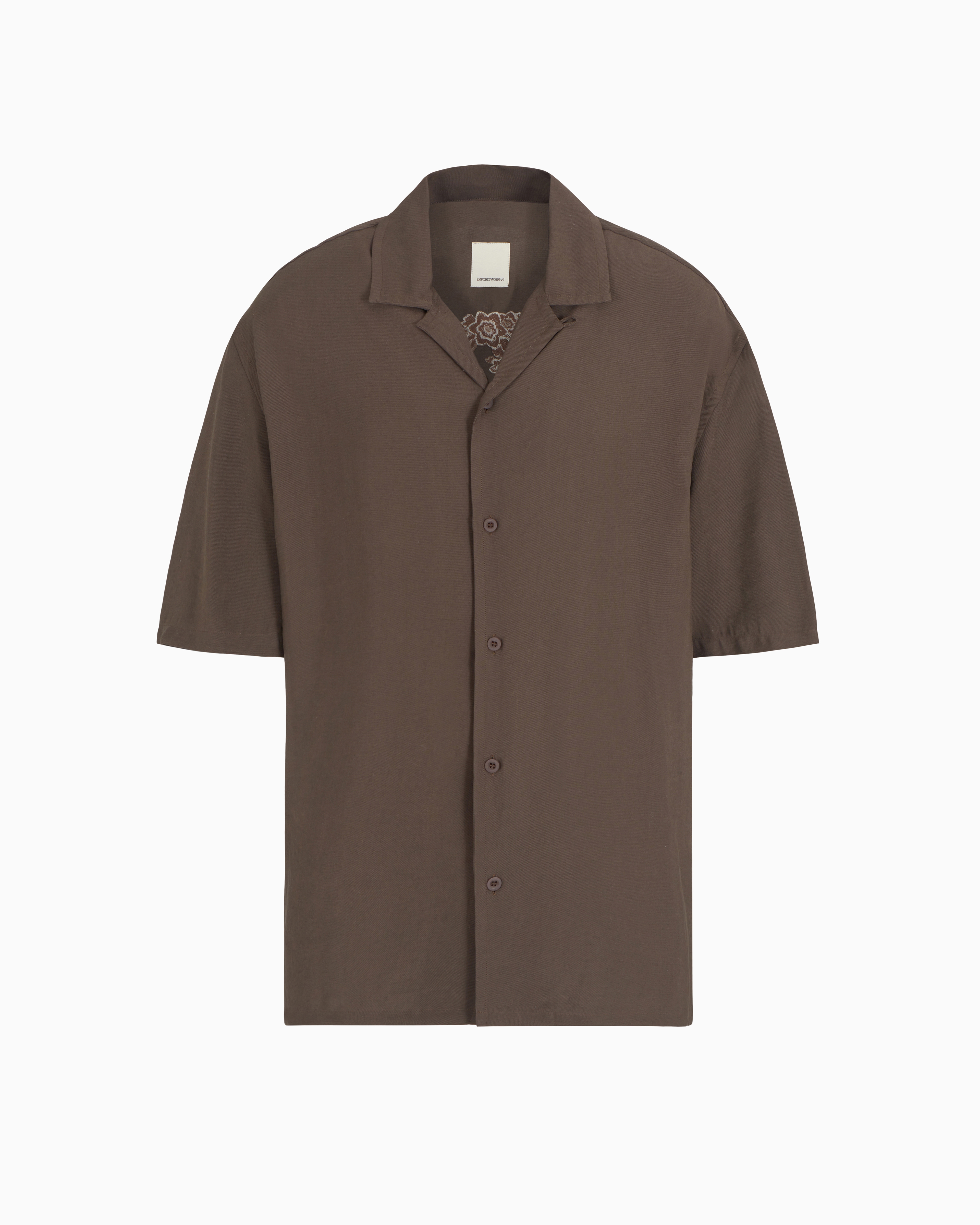 Emporio Armani Short-sleeved Modal Shirt With Oversized Print From The Peace Capsule Collection In Brown
