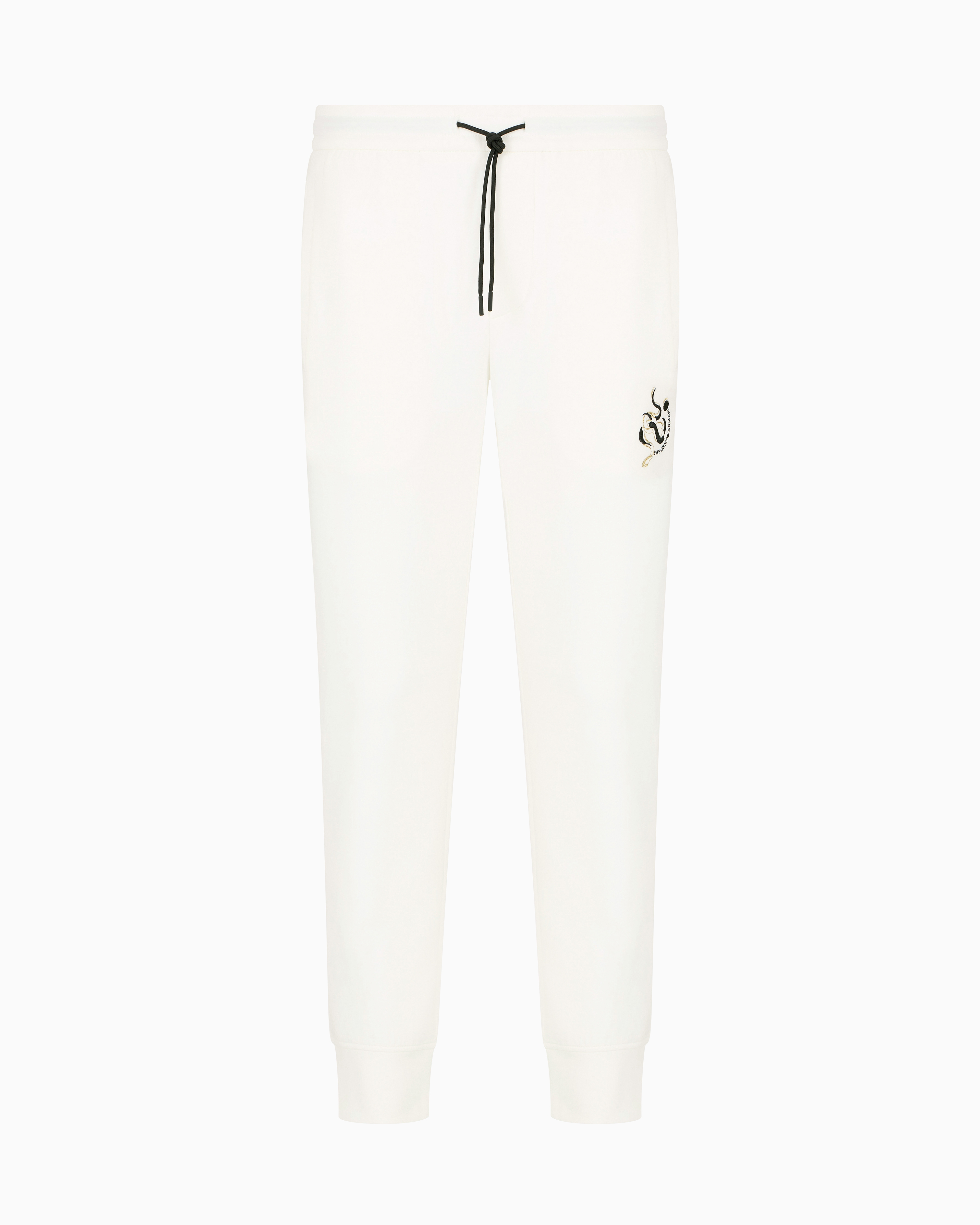 Emporio Armani - ASV Double jersey joggers with Lunar New Year embroidery, Man, White, Size: