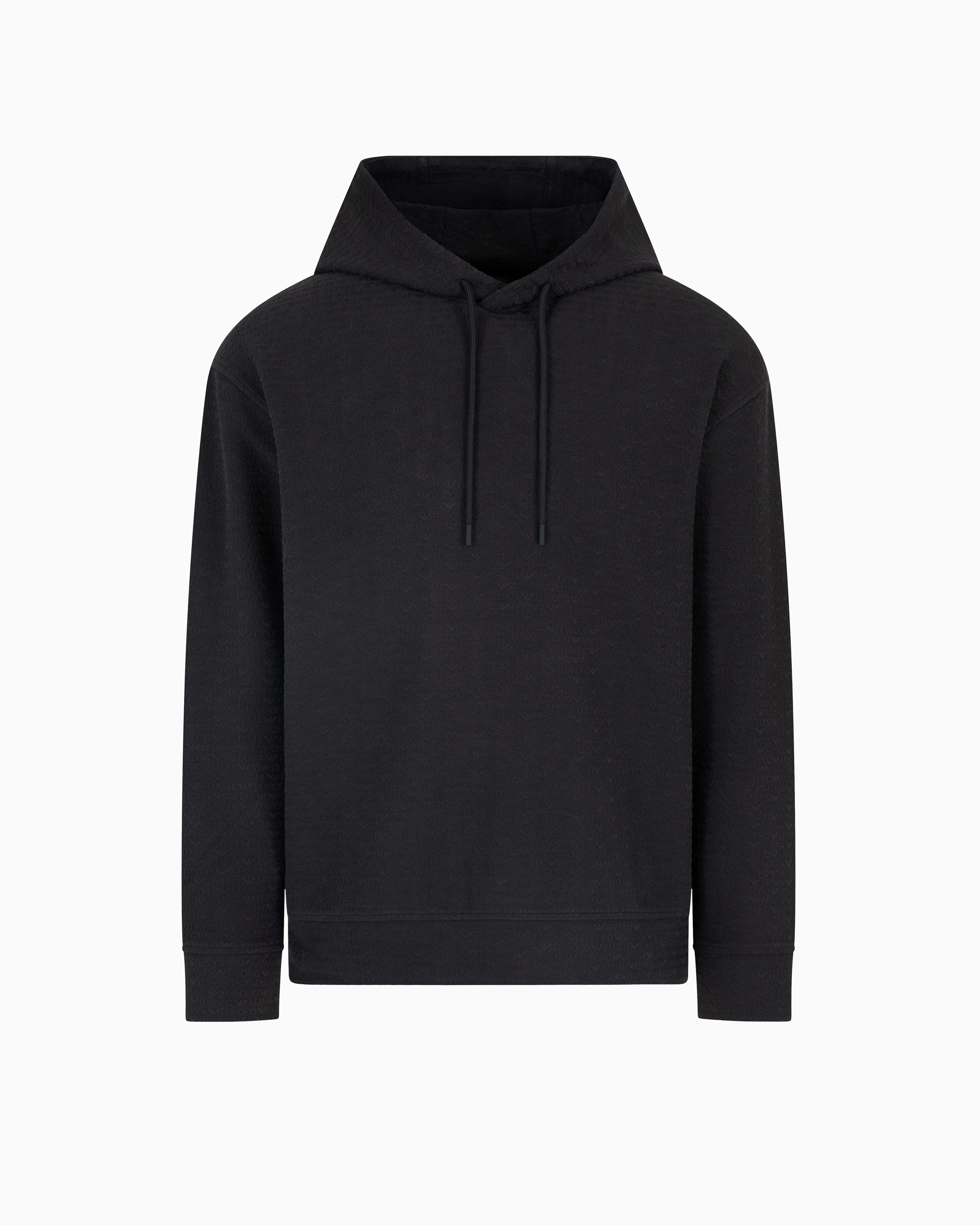 Emporio Armani - ASV jersey-Lyocell blend hooded sweatshirt with all-over lettering, Man, Black, Size: