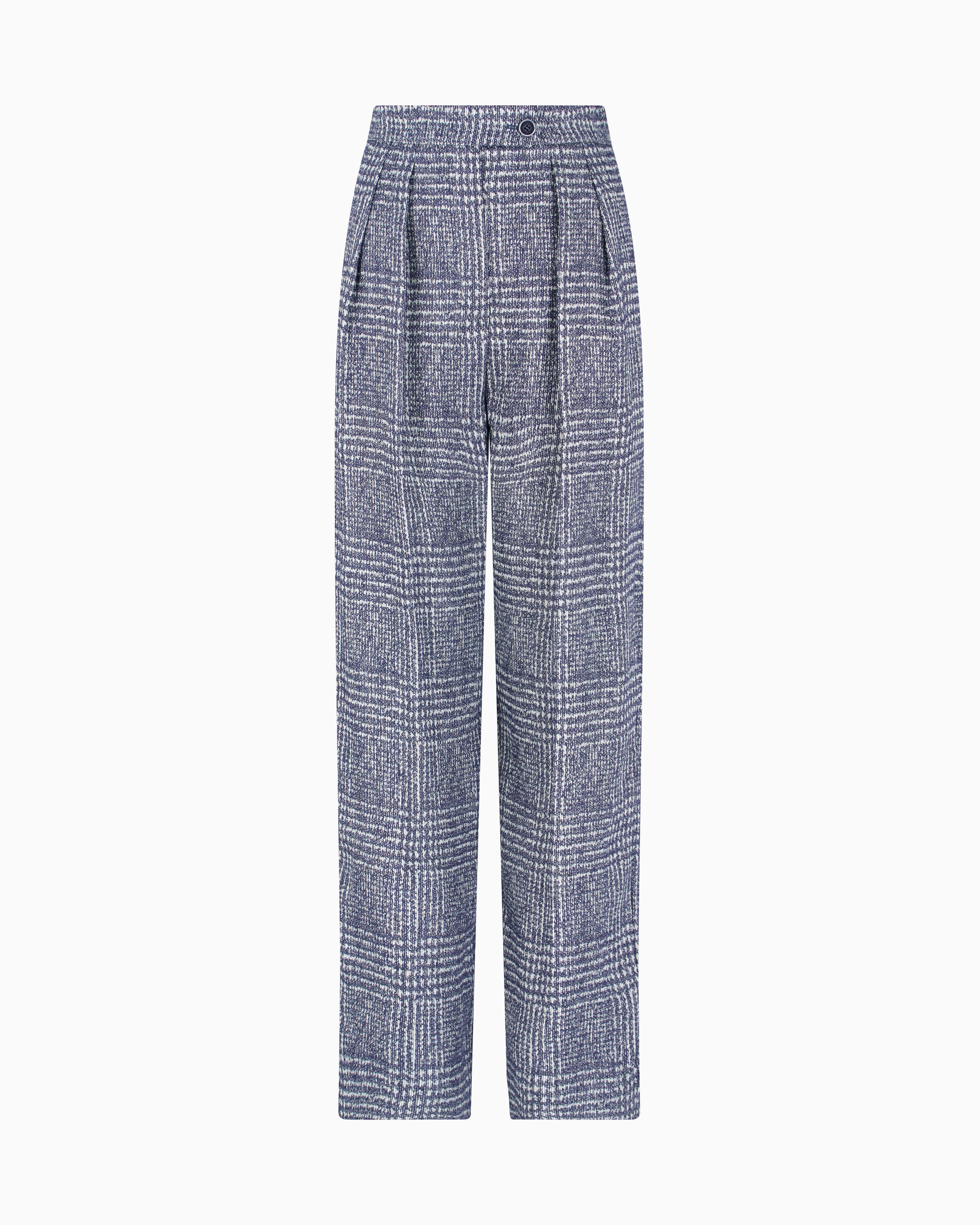 Emporio Armani - Trousers with pleats a Prince of Wales check linen and viscose blend , Woman, Blue, Size: