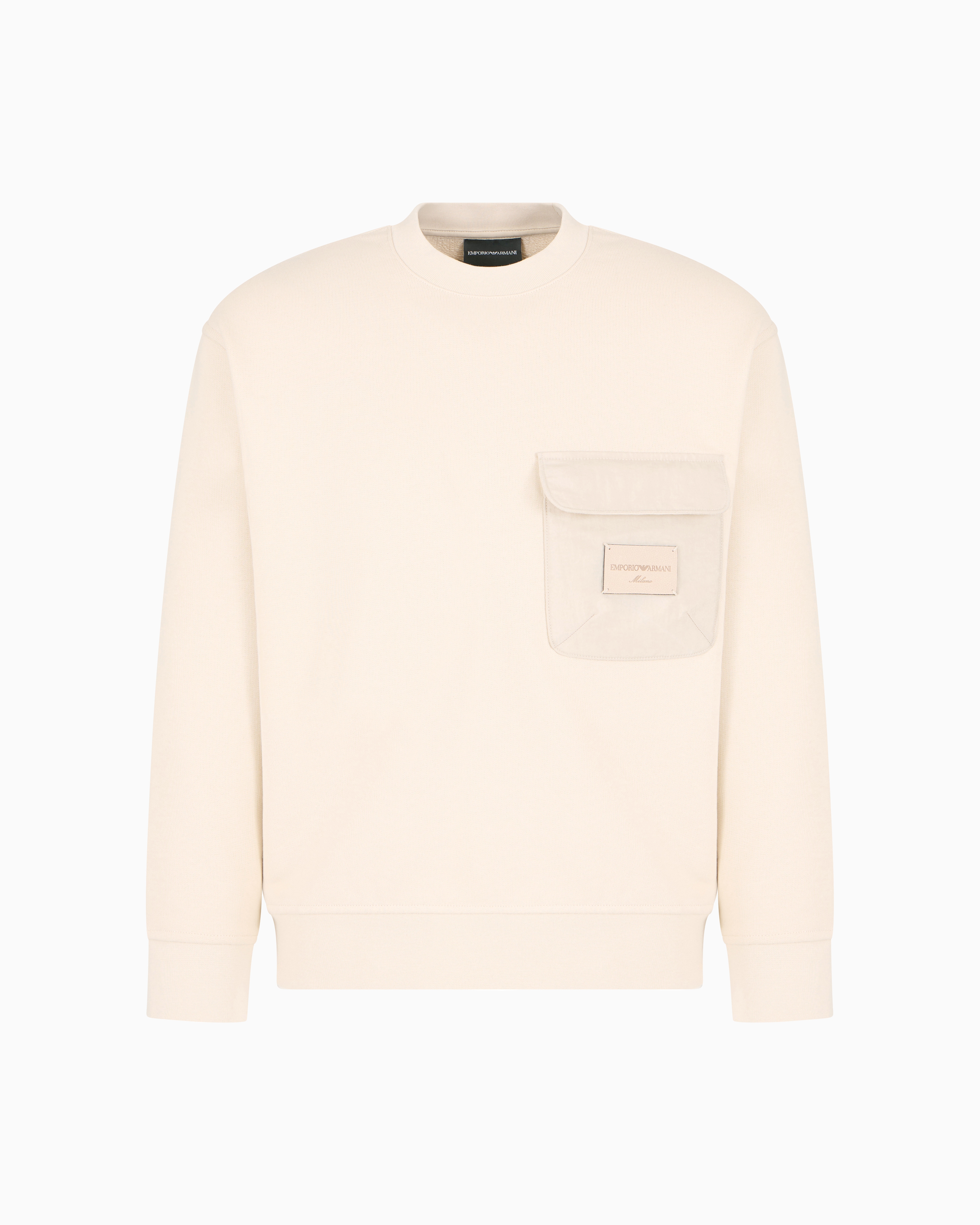Emporio Armani - ASV French terry jersey sweatshirt with padded pocket and logo patch, Man, Beige, Size: