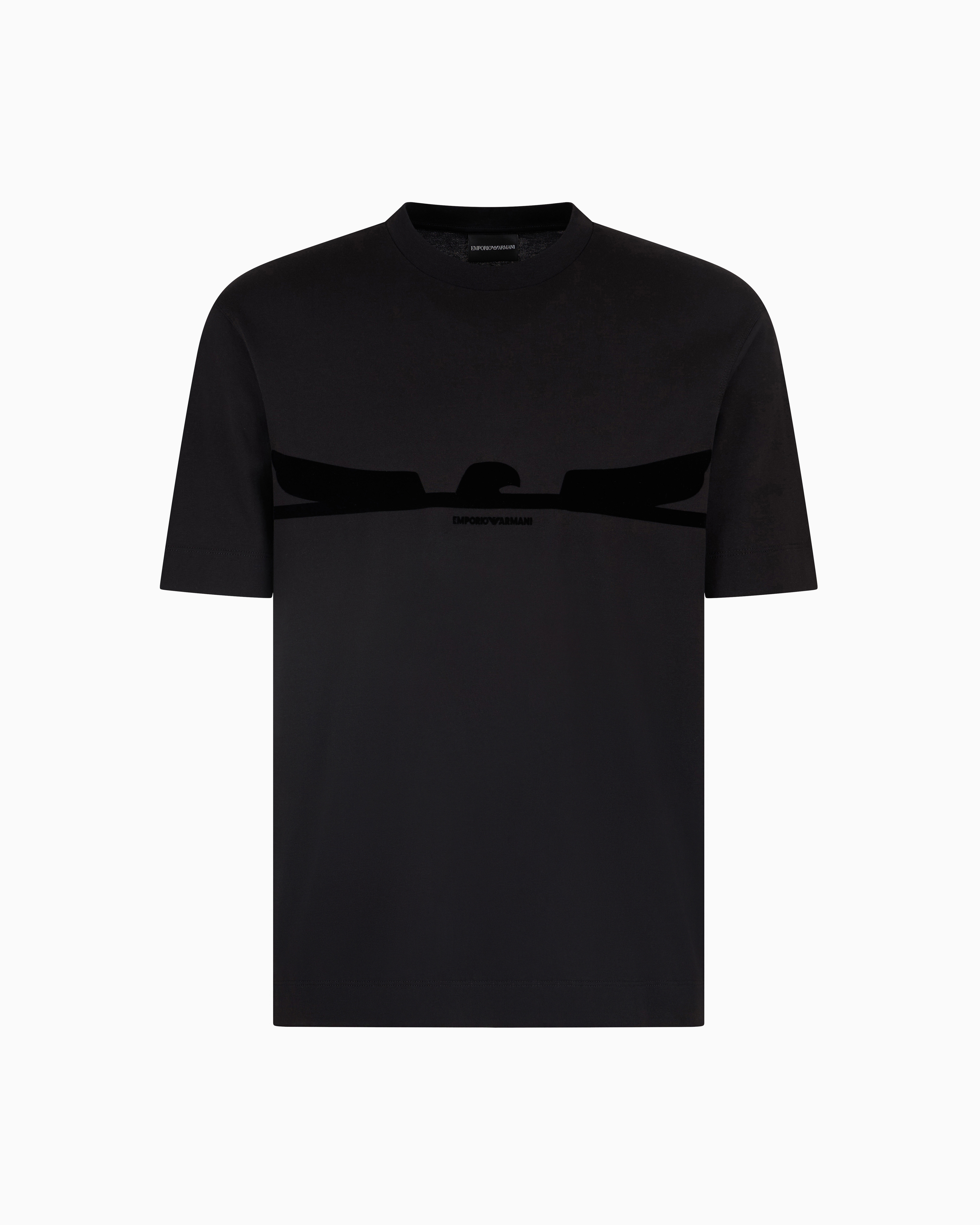 Emporio Armani - ASV Jersey T-shirt with contoured eagle flocked print, Man, Black, Size: