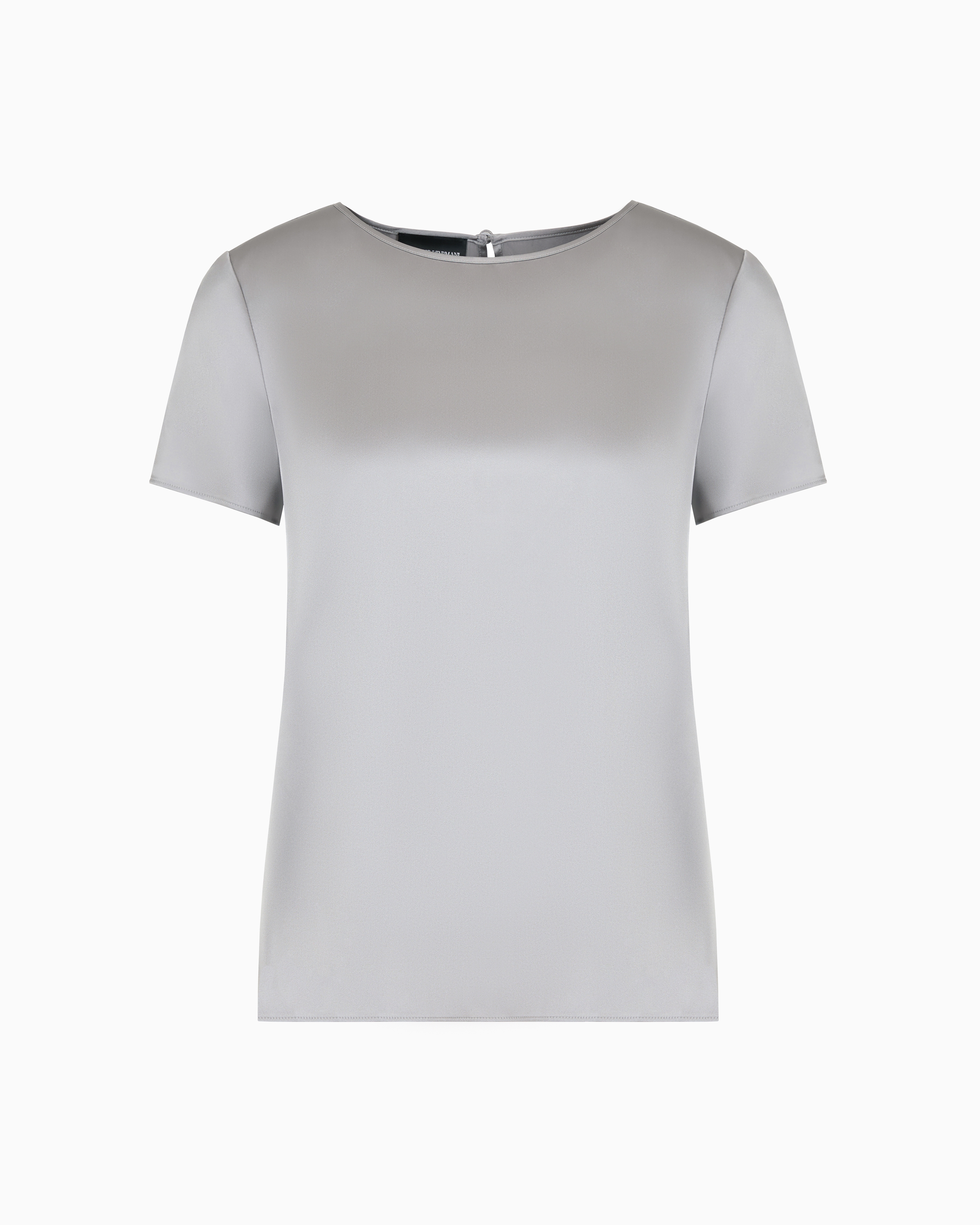 Emporio Armani Women's Grey Short-Sleeved Silk Satin Blouse Size 46