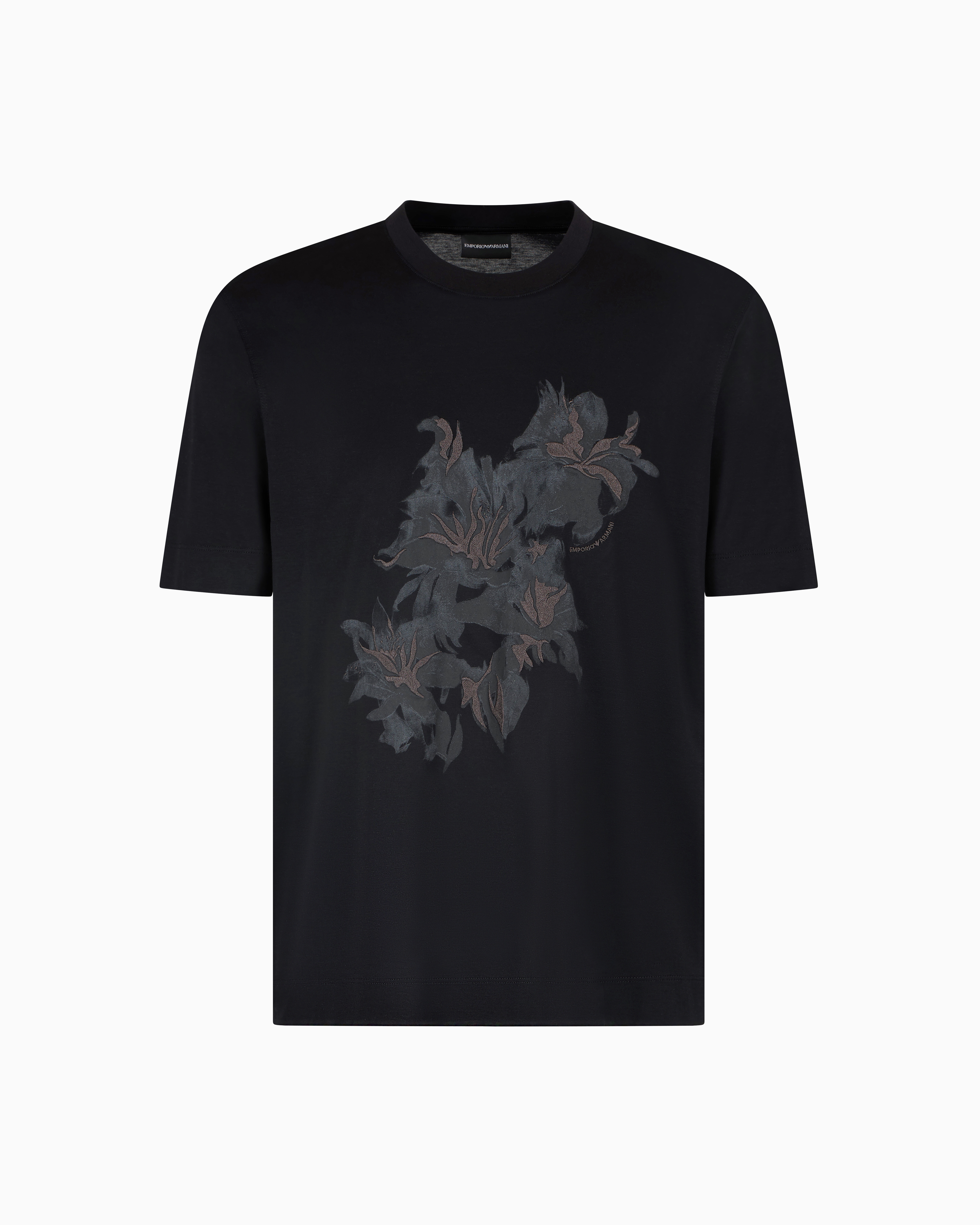 ASV Tシャツ リヨセル混紡ジャージー プリント＆フローラル刺繍