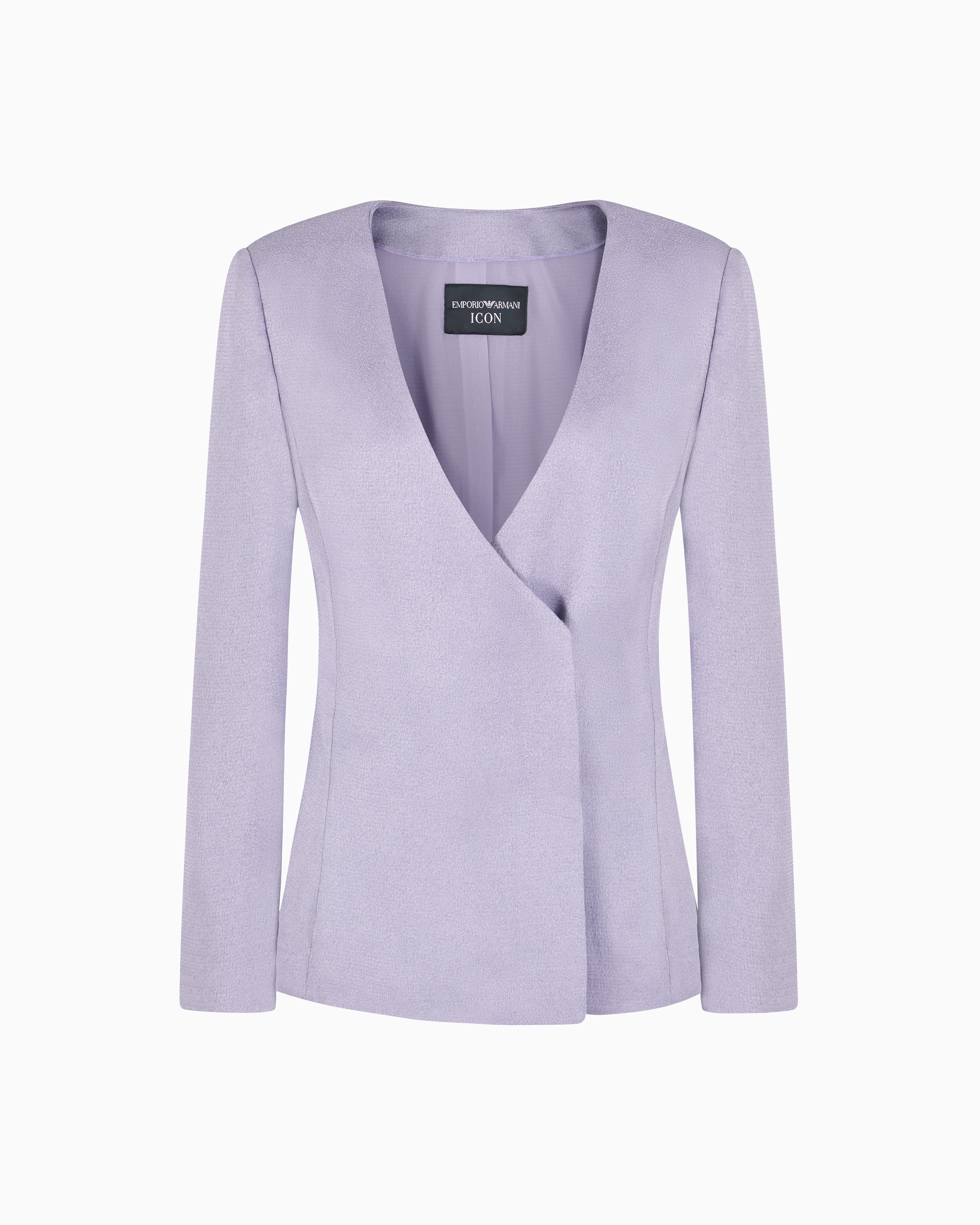 Emporio Armani - Icon sablé fabric V-neck jacket, Woman, Purple, Size: