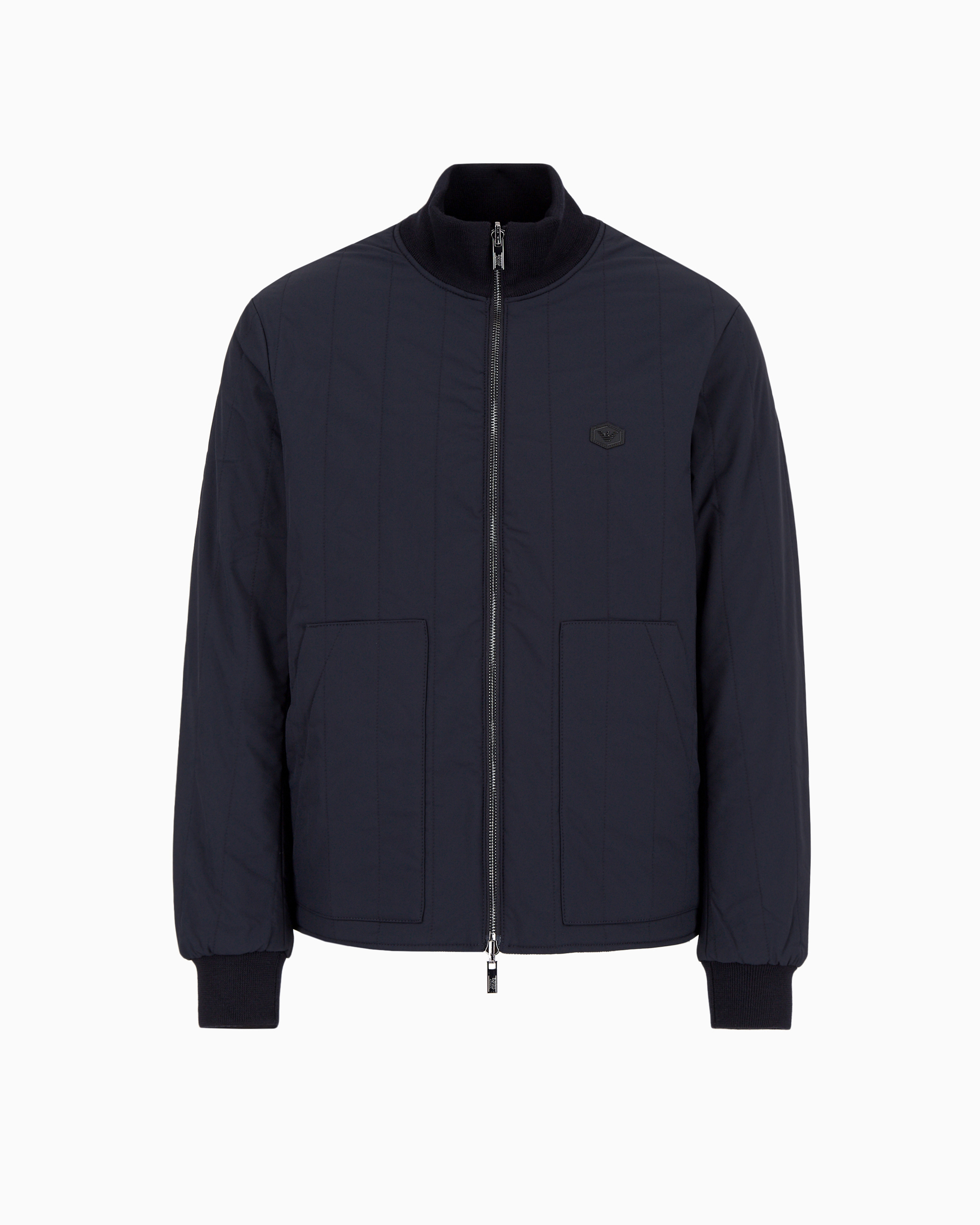 Emporio Armani - Quilted nylon and knit reversible blouson with logo patch, Man, Navy_blue, Size: