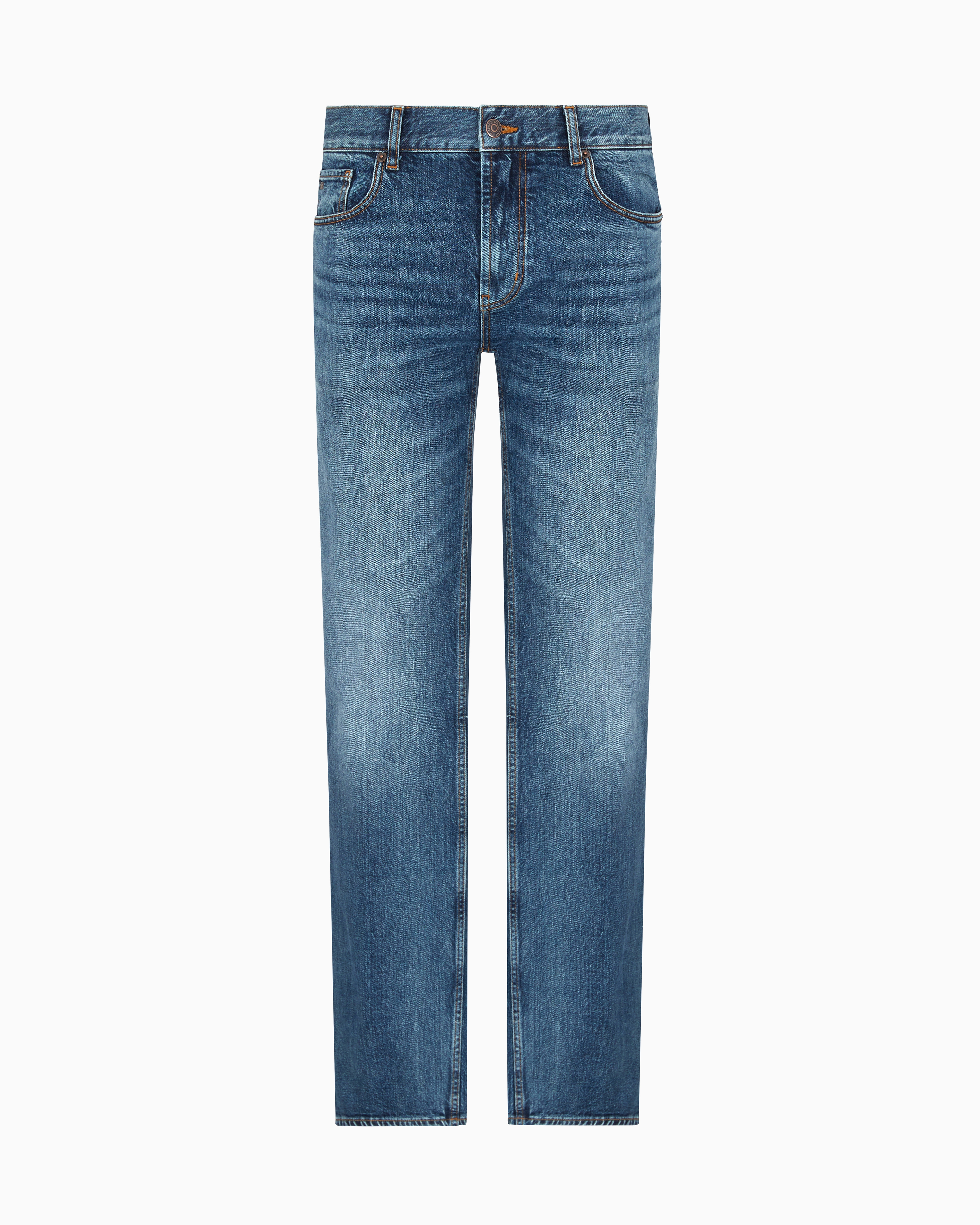 Emporio Armani - J76 straight-fit, washed-denim jeans, Man, Blue, Size: