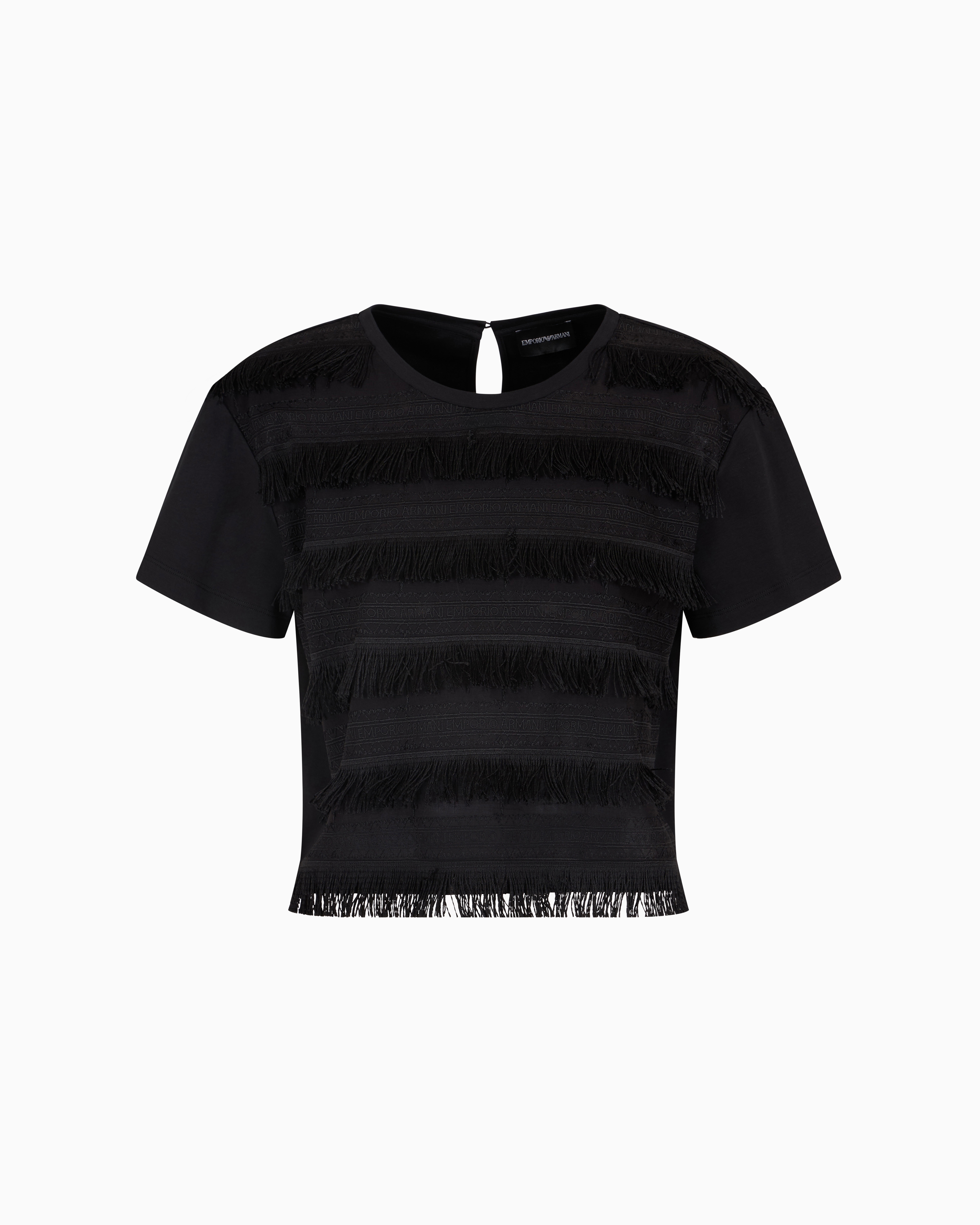 Emporio Armani - Supima interlock jersey fringed T-shirt, Woman, Black, Size: