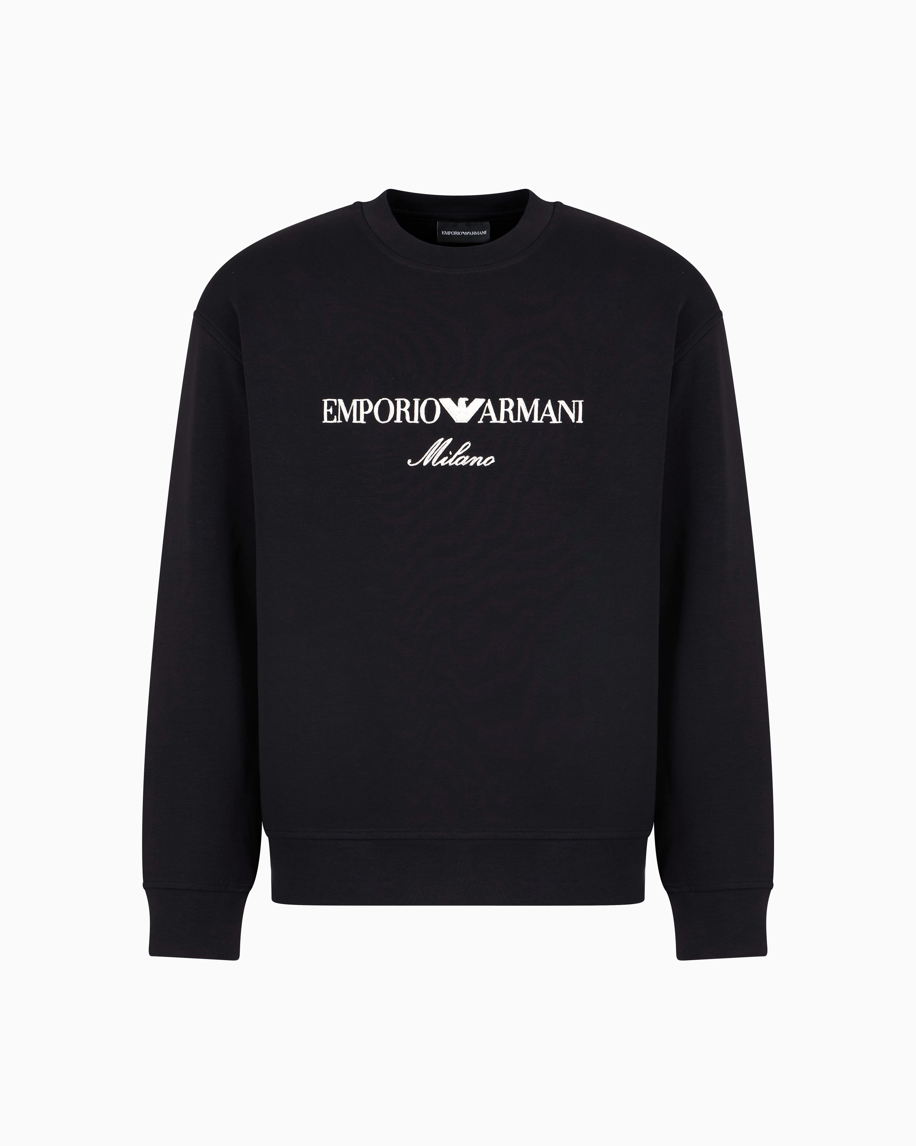 Emporio Armani - ASV Double-jersey sweatshirt with logo embroidery, Man, Black, Size: