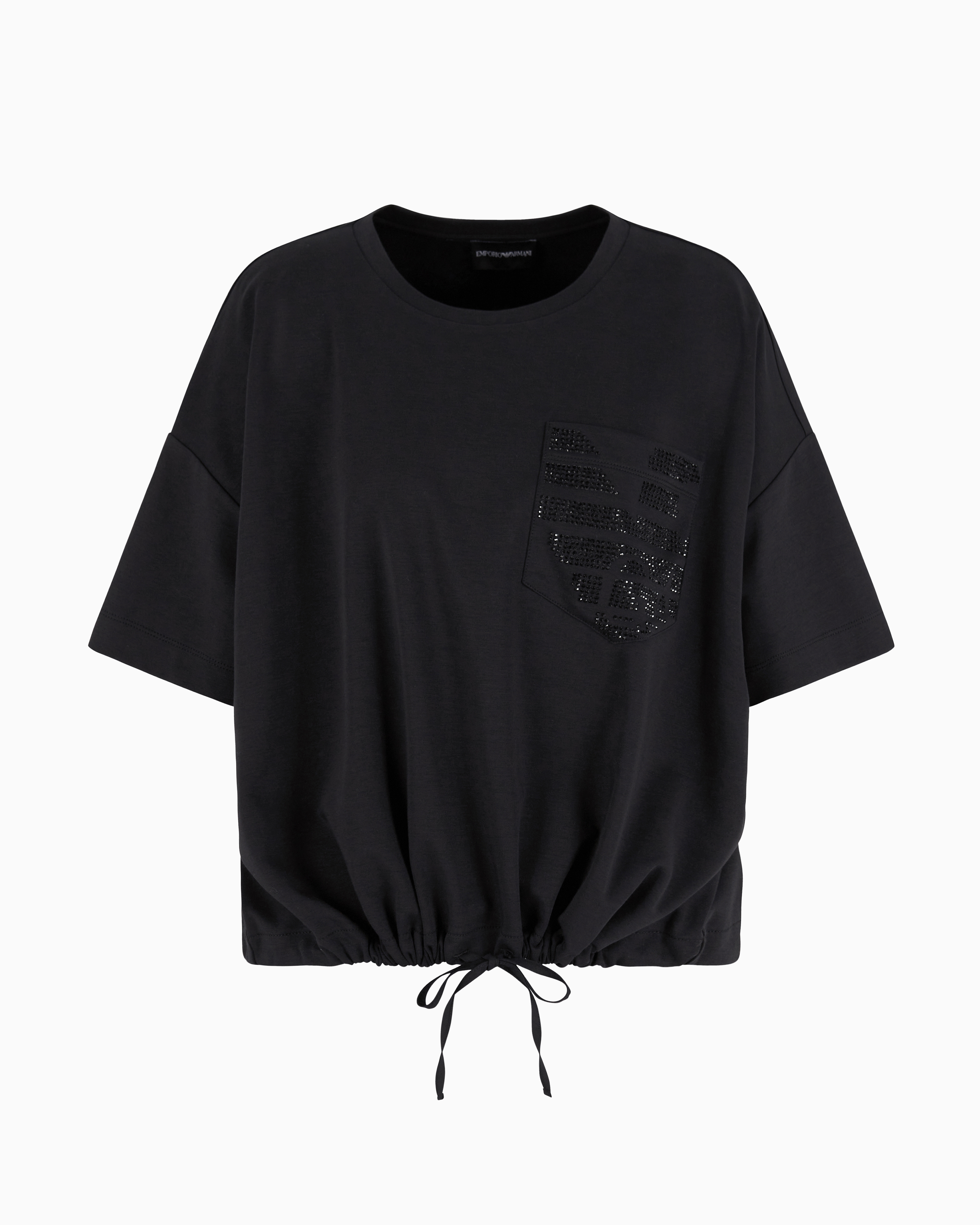 Emporio Armani - ASV Supima-jersey T-shirt with logo patch pocket, Woman, Black, Size: