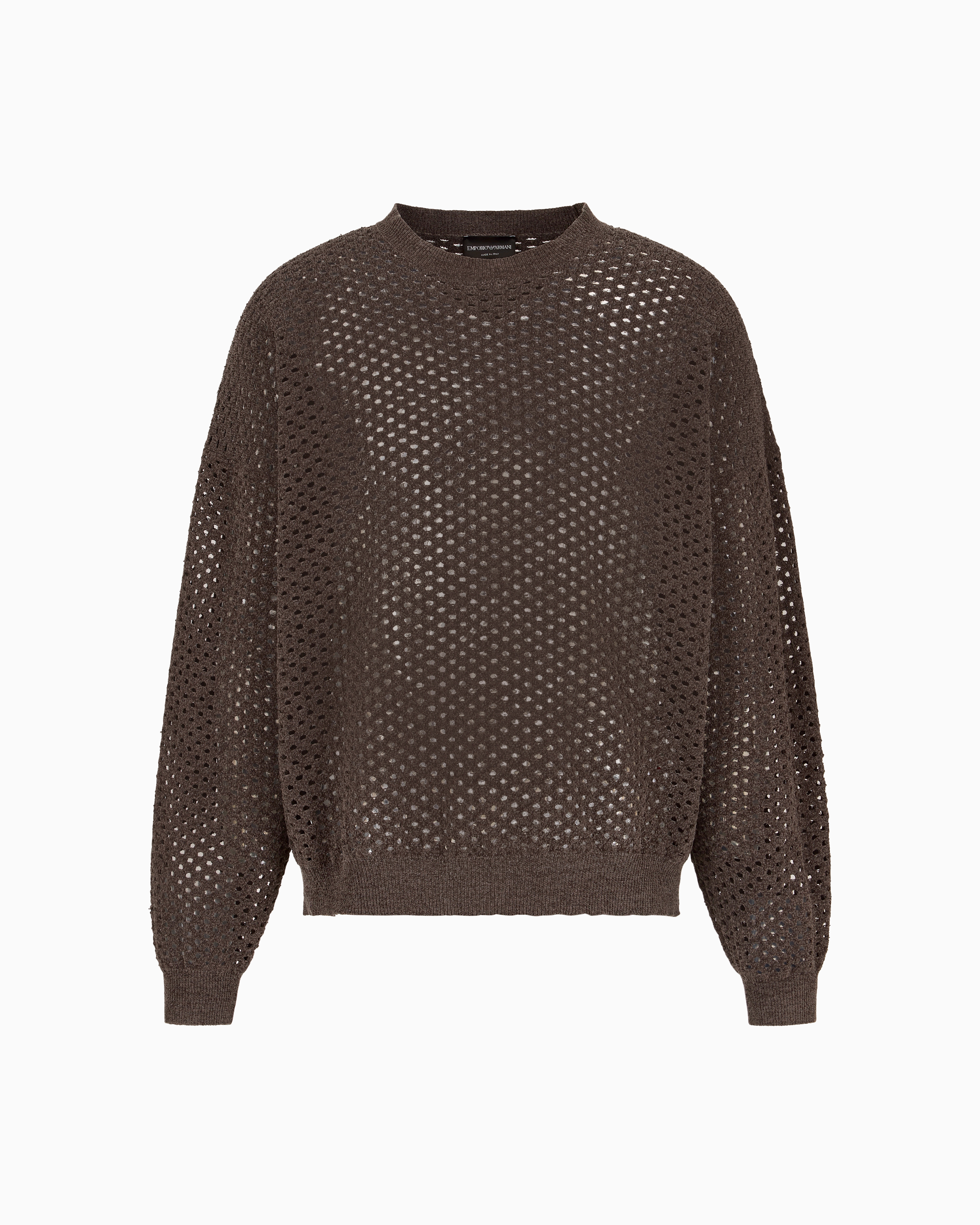 Emporio Armani - Jumper a perforated, punch-stitch chenille, Man, Beige, Size: