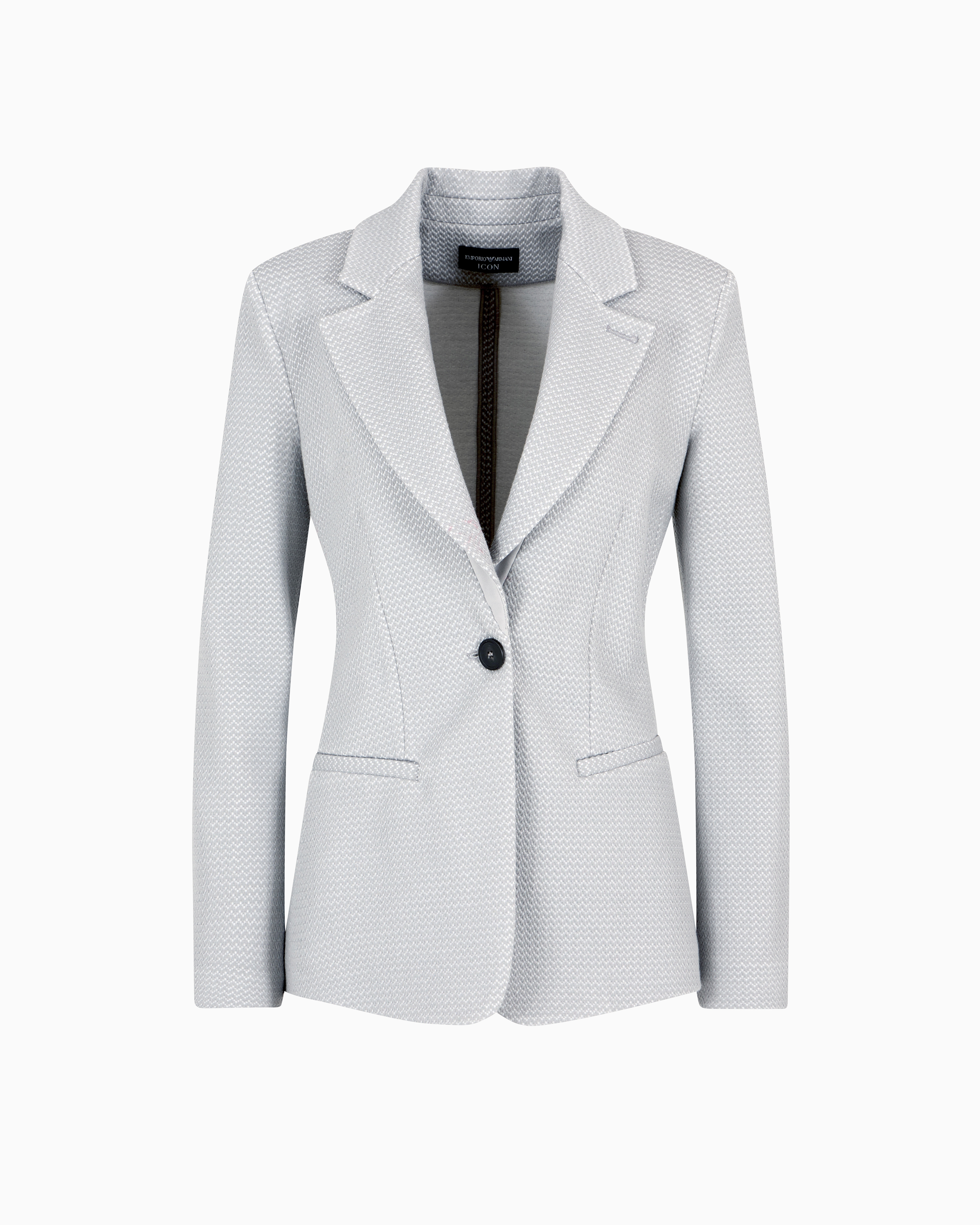Emporio Armani - Icon single-breasted jacket an embossed jacquard knit jersey, Woman, Grey, Size: