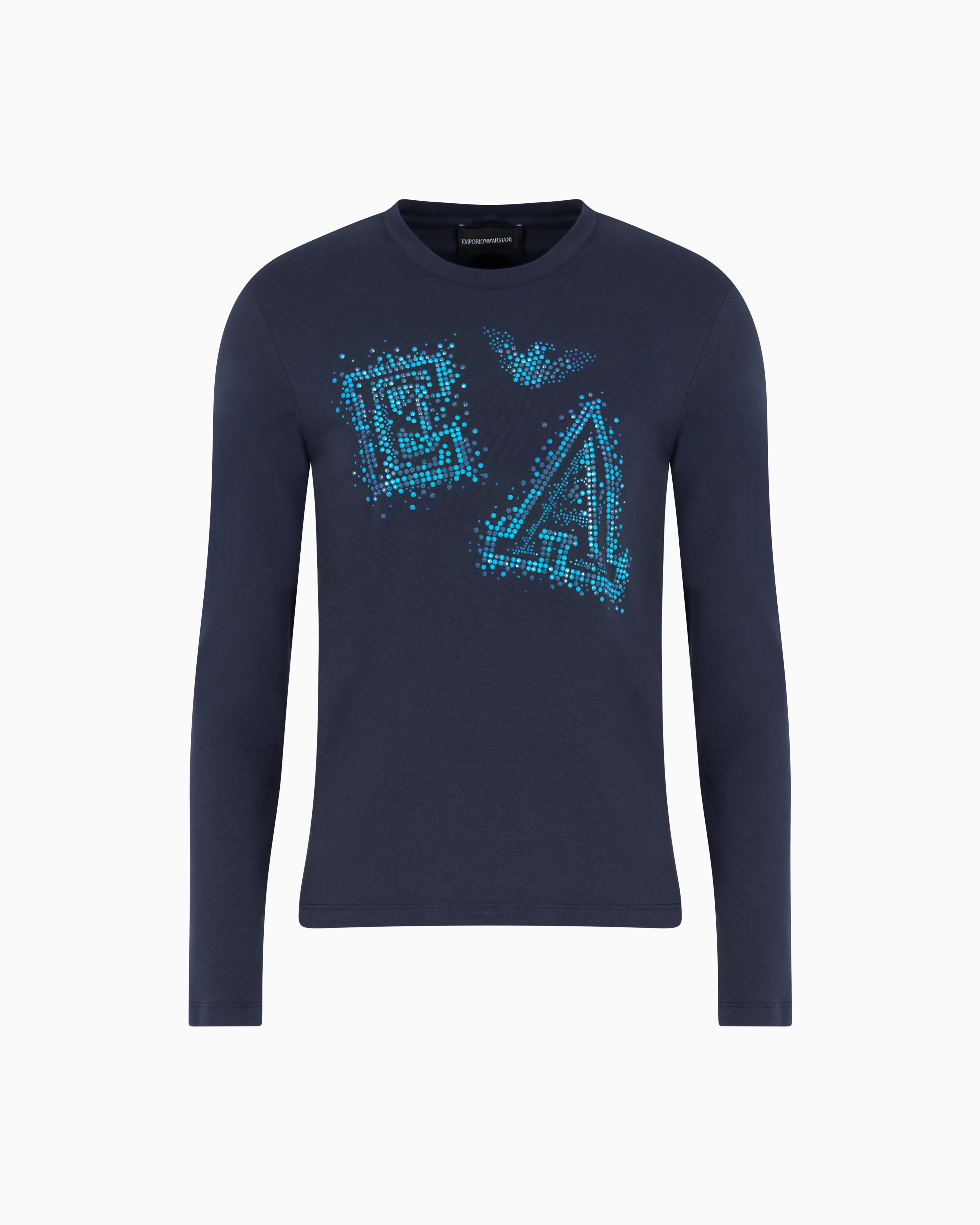 Emporio Armani - ASV Stretch jersey jumper with micro studded logo , Woman, Navy Blue, Size: