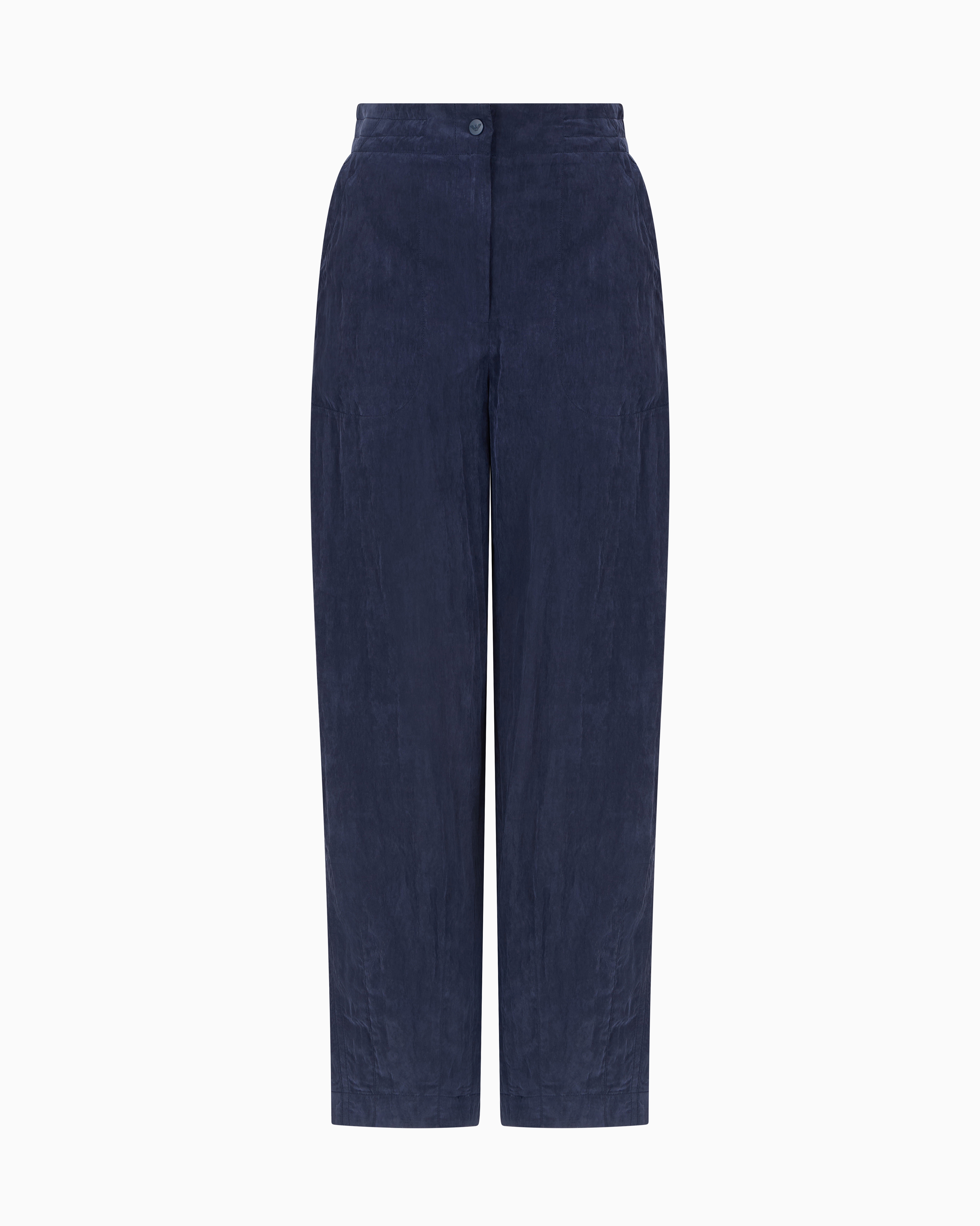Emporio Armani - Technical cupro trousers, Woman, Blue, Size: