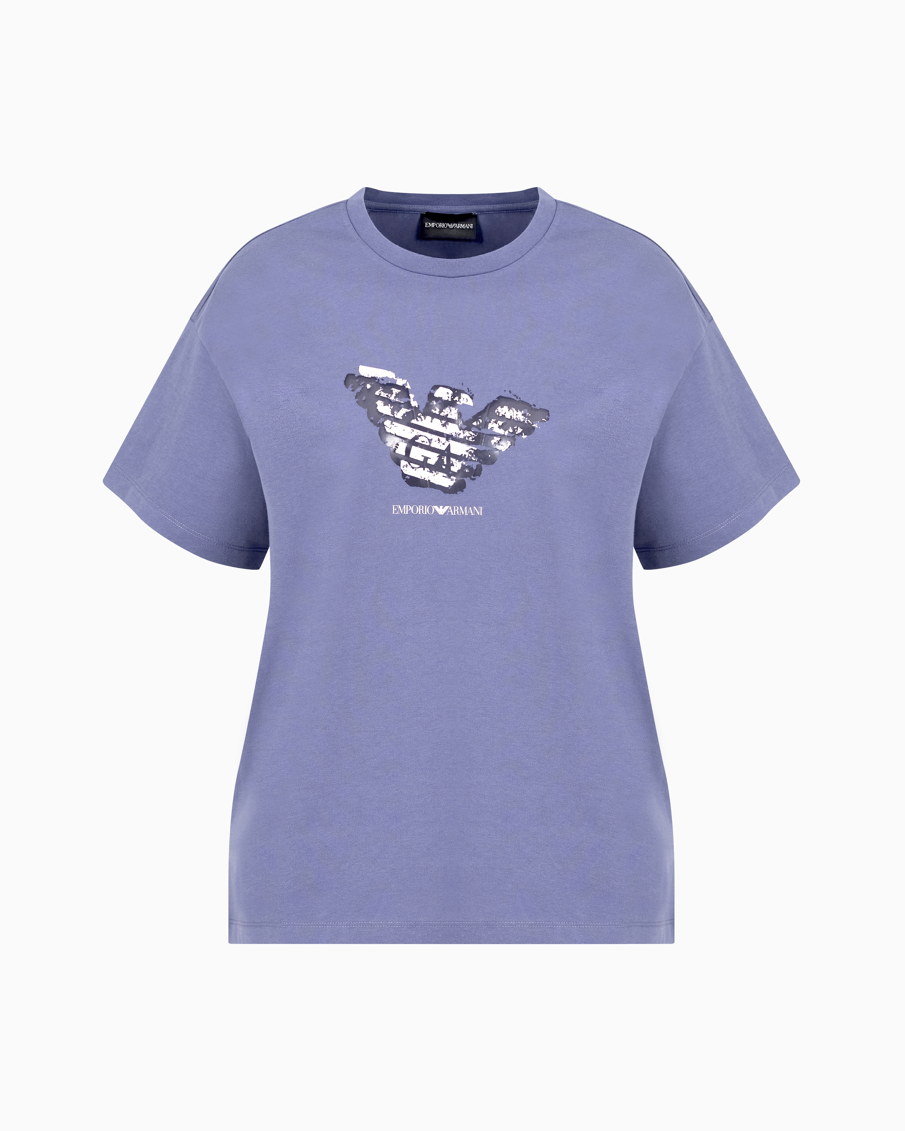 Emporio Armani - Jersey T-shirt with devoré logo , Woman, Purple, Size: