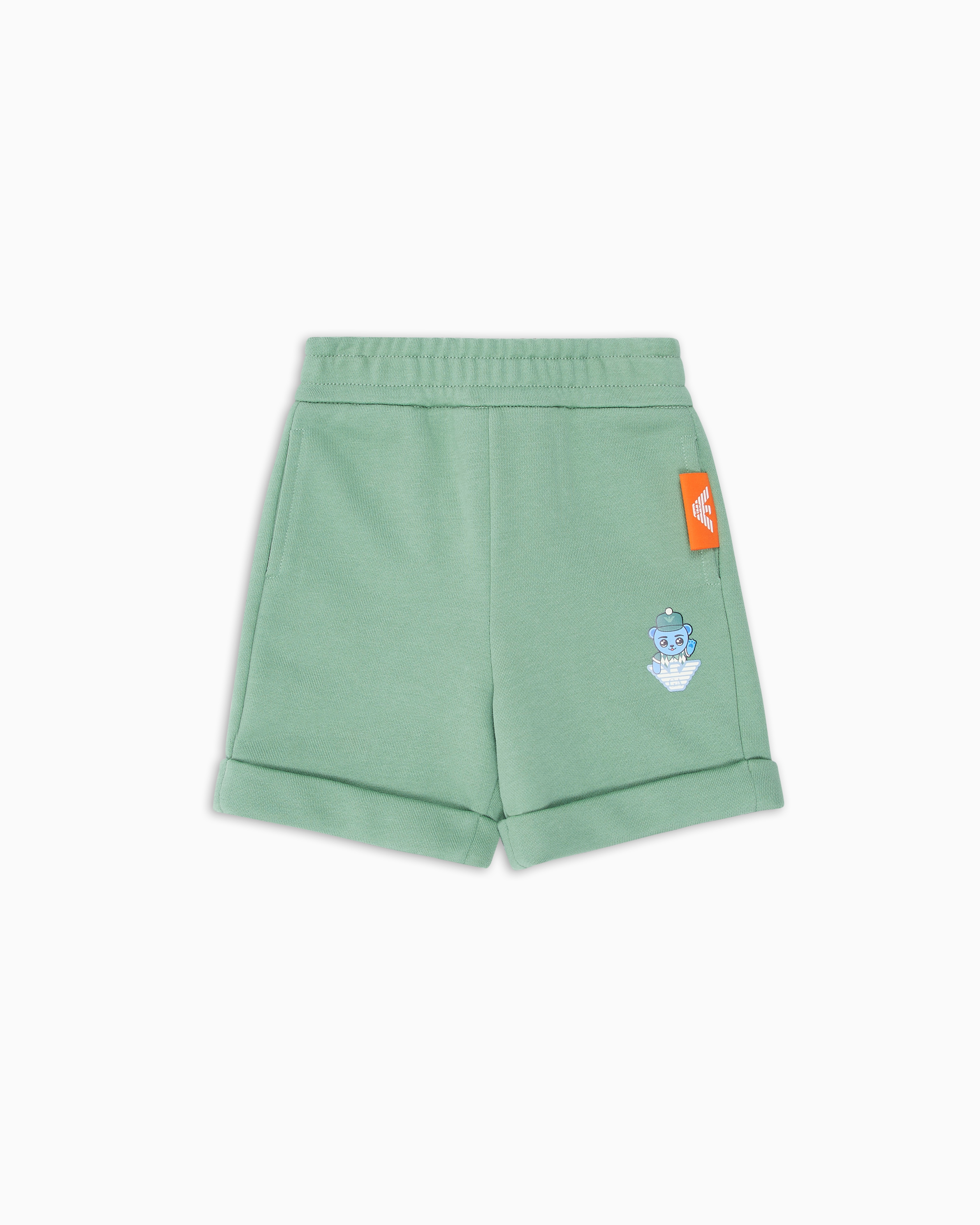 Emporio Armani Green Asv Organic-Jersey Shorts With Manga Bear Crew Print Medium