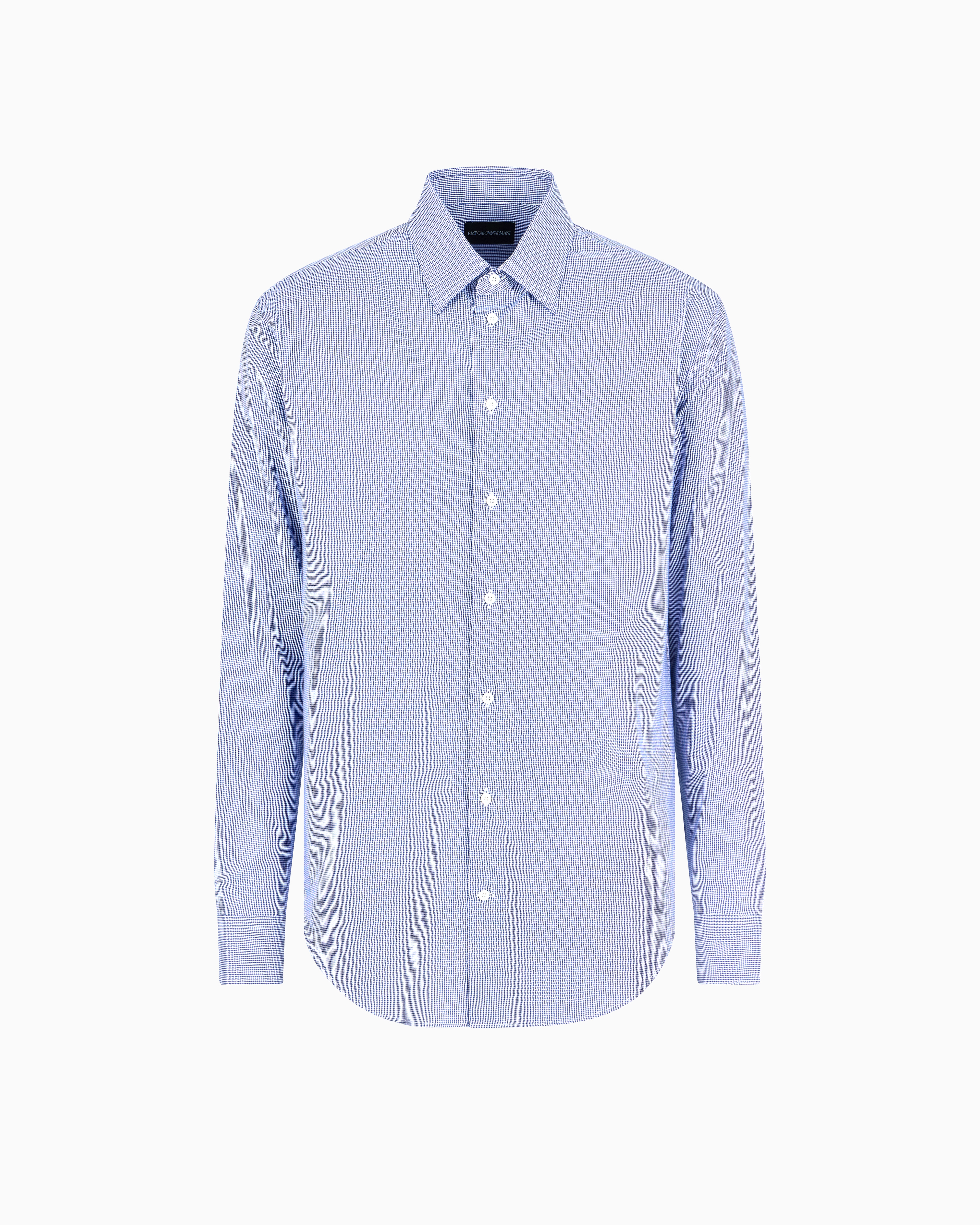 Emporio Armani - Textured cotton shirt with micro houndstooth motif, Man, Blue, Size: