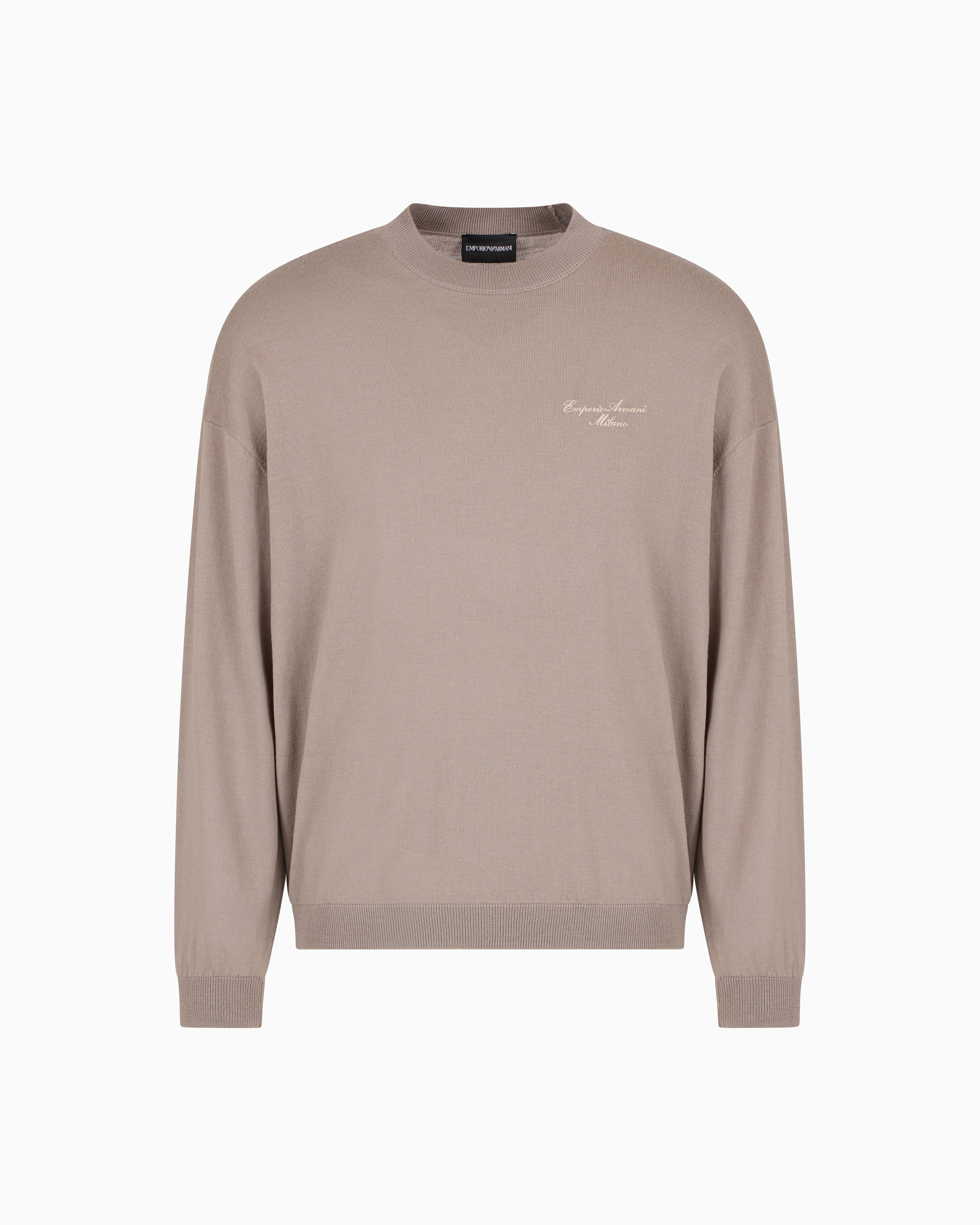 Virgin-wool plain-knit jumper with italic logo embroidery