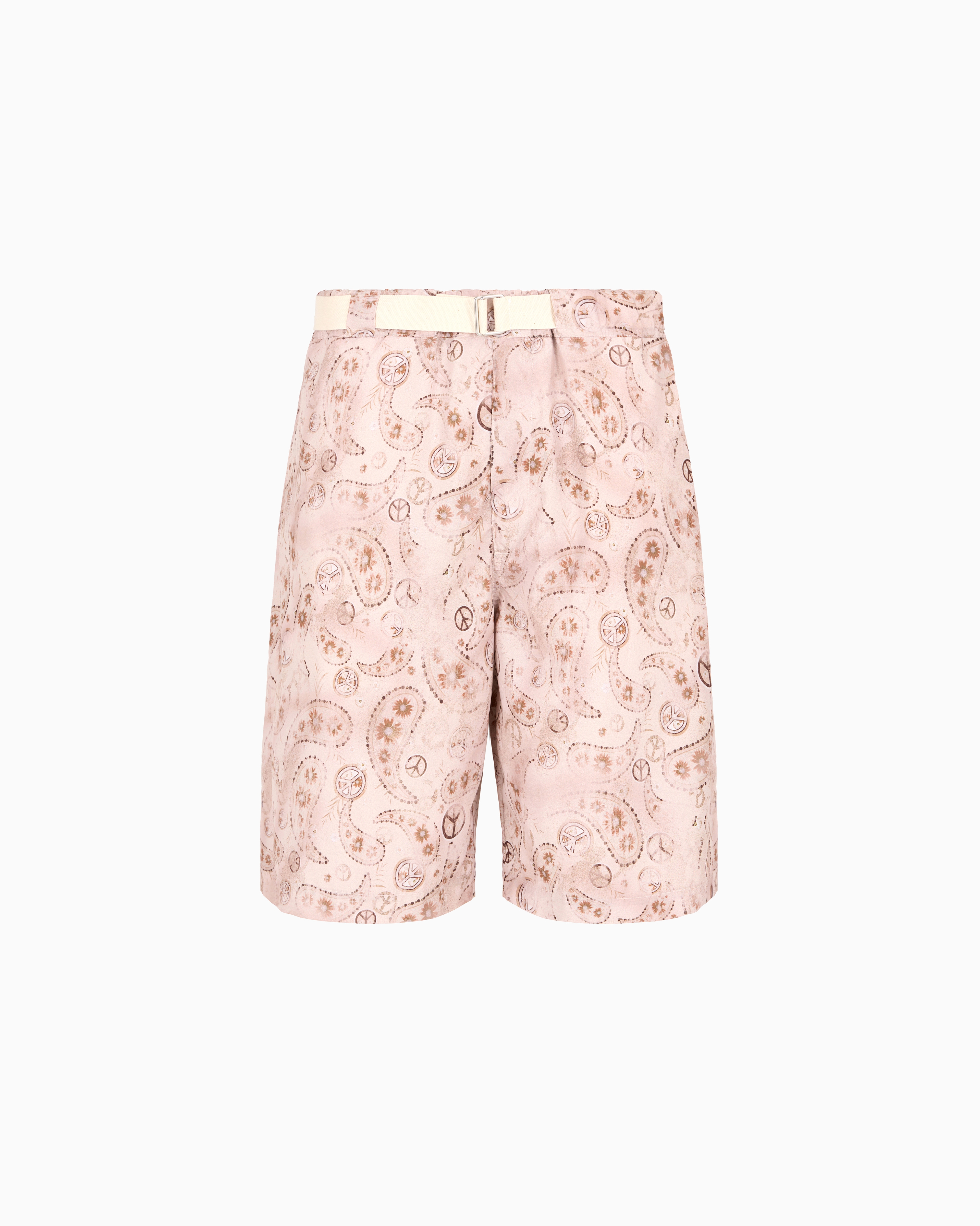 Emporio Armani - ASV satin Bermuda shorts with all-over paisley print from the Peace capsule collection, Man, Beige, Size: