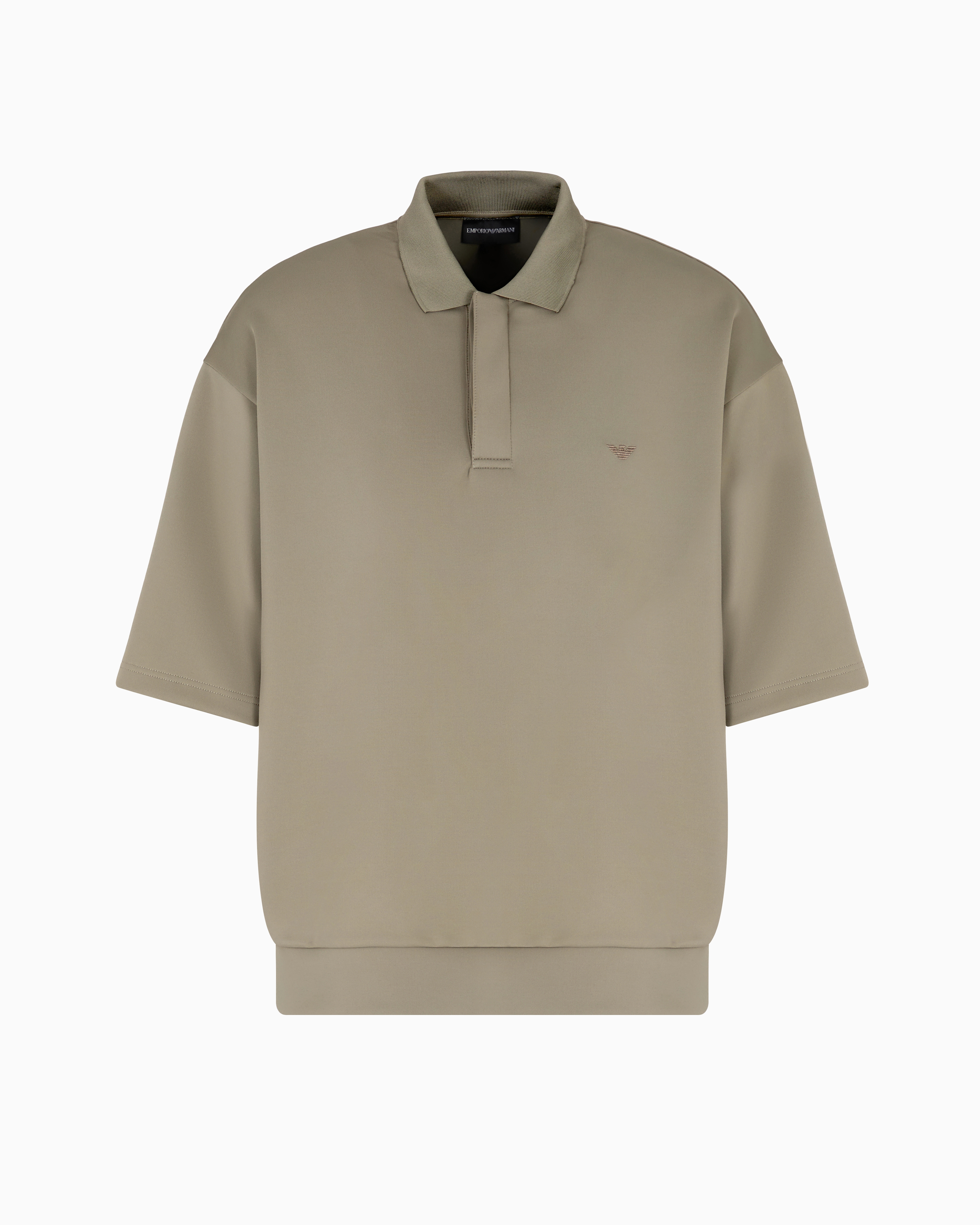 Emporio Armani - Short-sleeved jersey sweatshirt with a polo-shirt collar and oversized flower, Man, Green, Size: