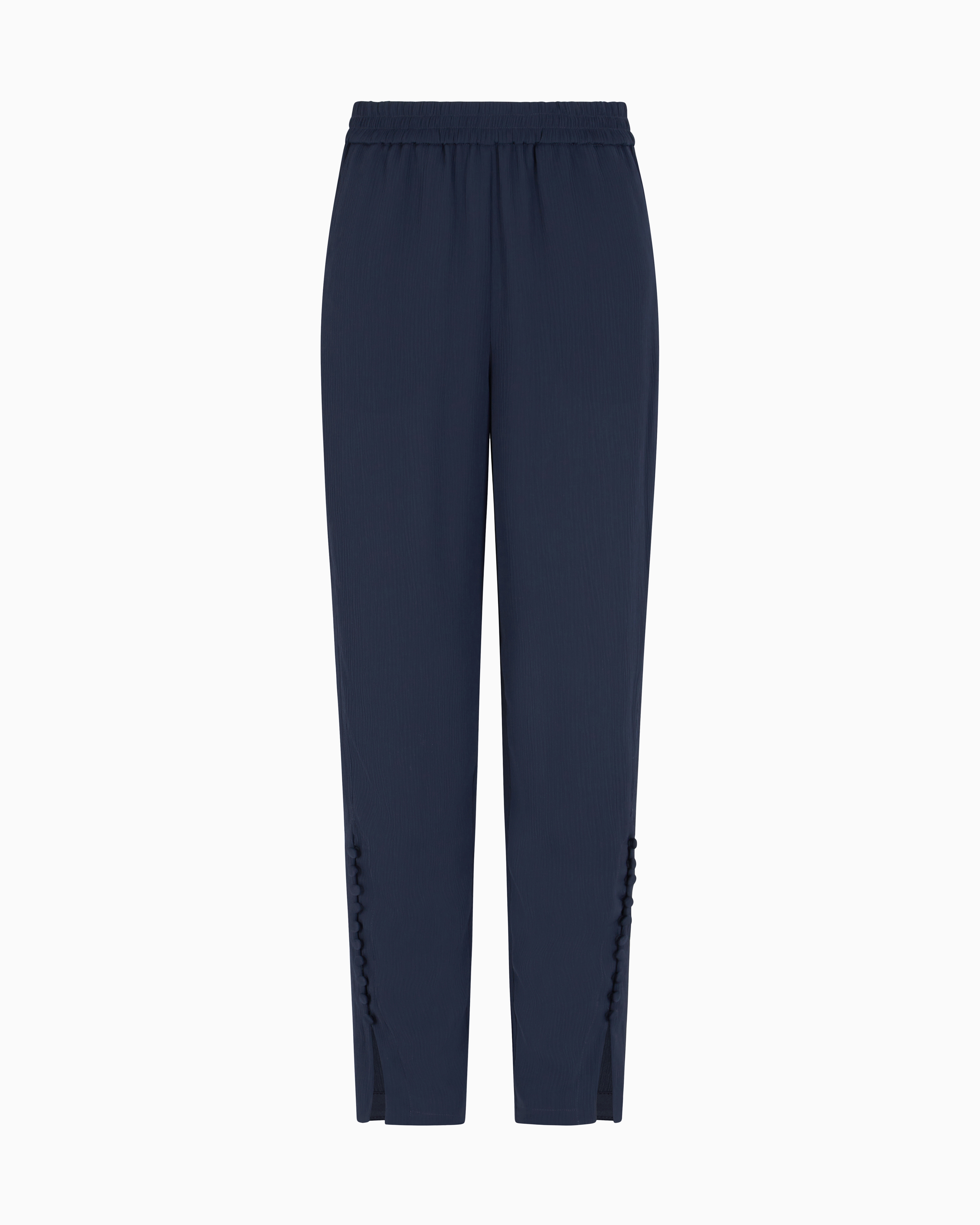 Emporio Armani - Crépon trousers with button detail at the hem, Woman, Navy_blue, Size: