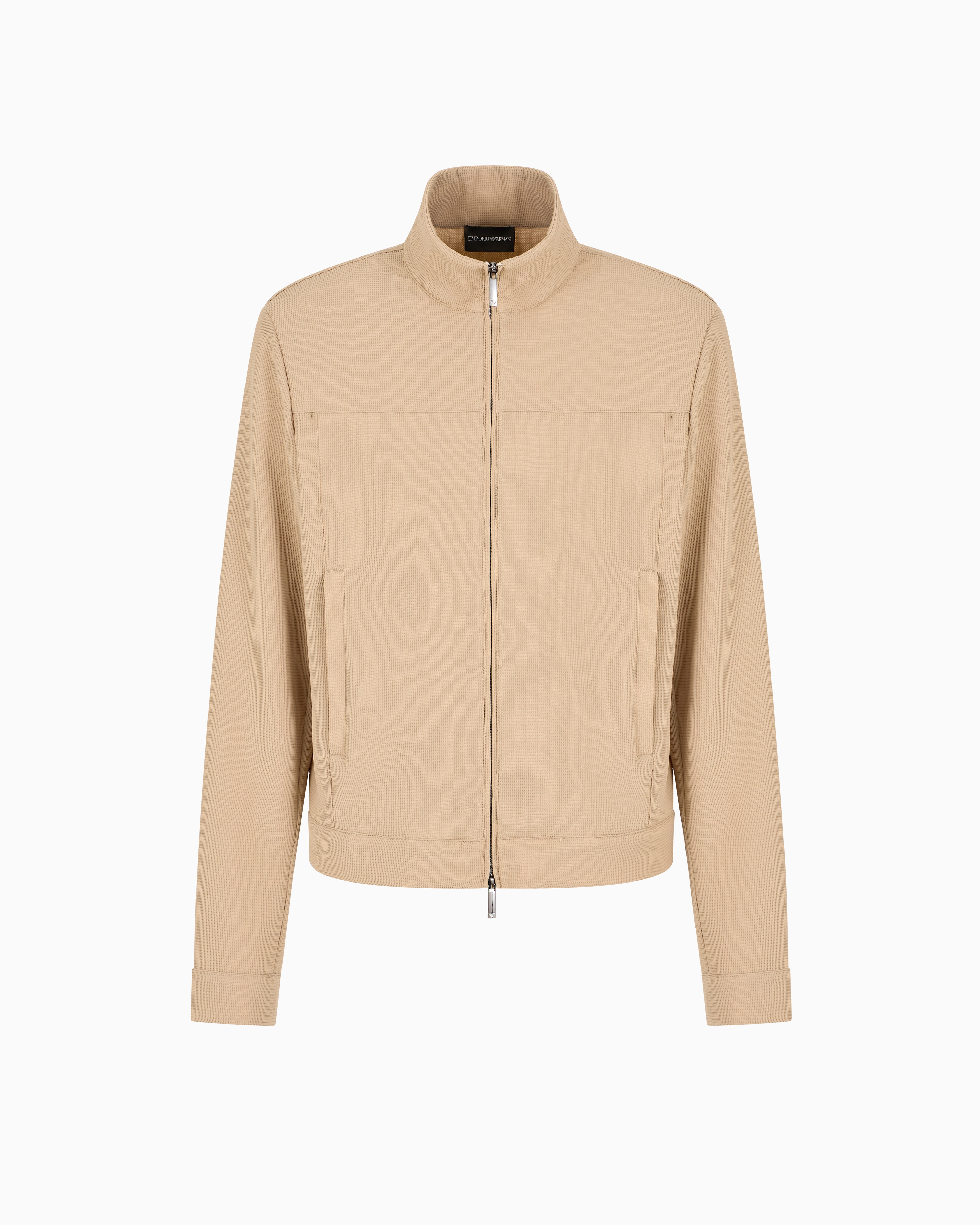 Emporio Armani - Icon full-zip blouson piqué-effect micro-textured crêpe jersey, Man, Beige, Size: