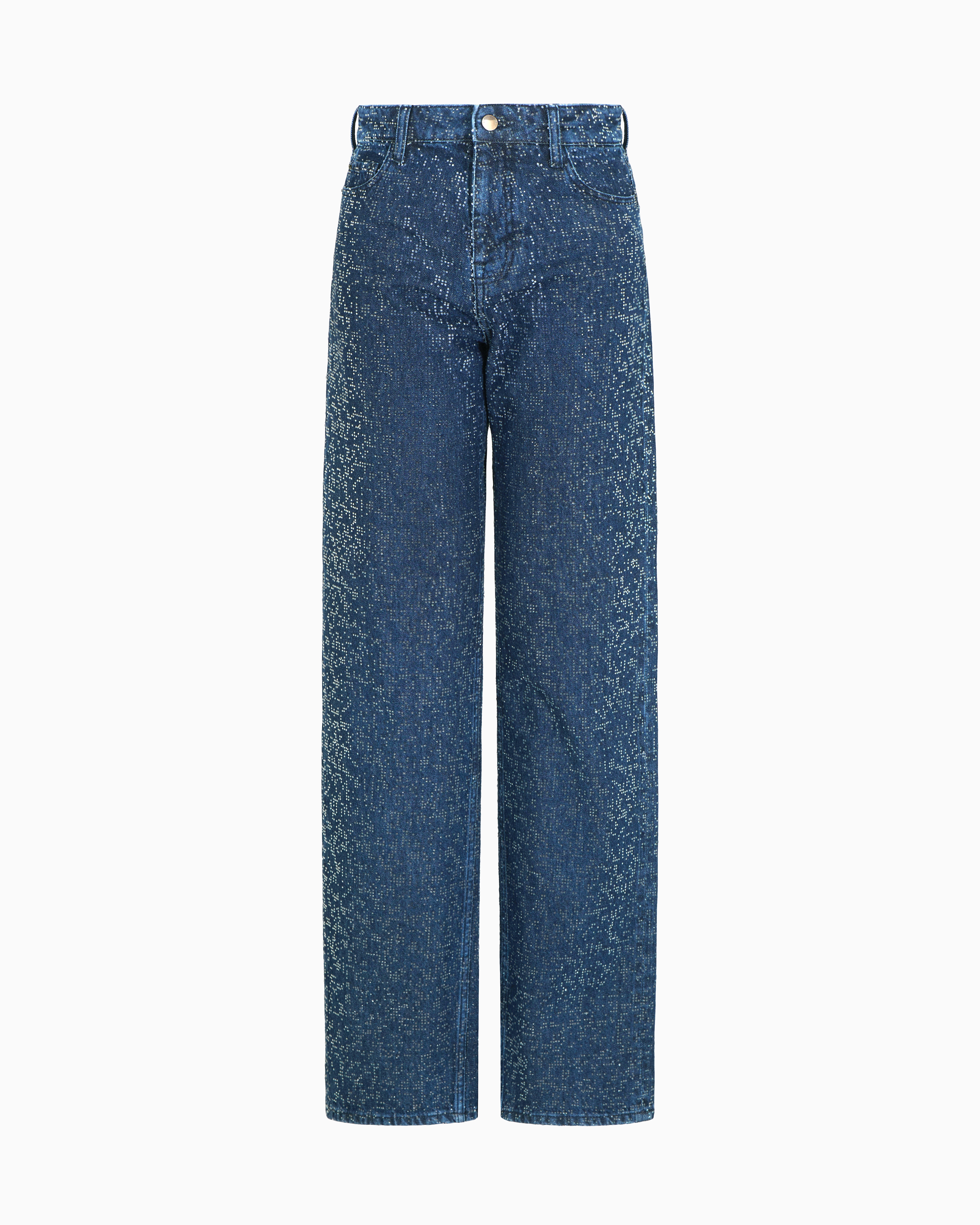 Emporio Armani - J4G high-rise wide-leg denim jeans with all-over rhinestones, Woman, Blue, Size:
