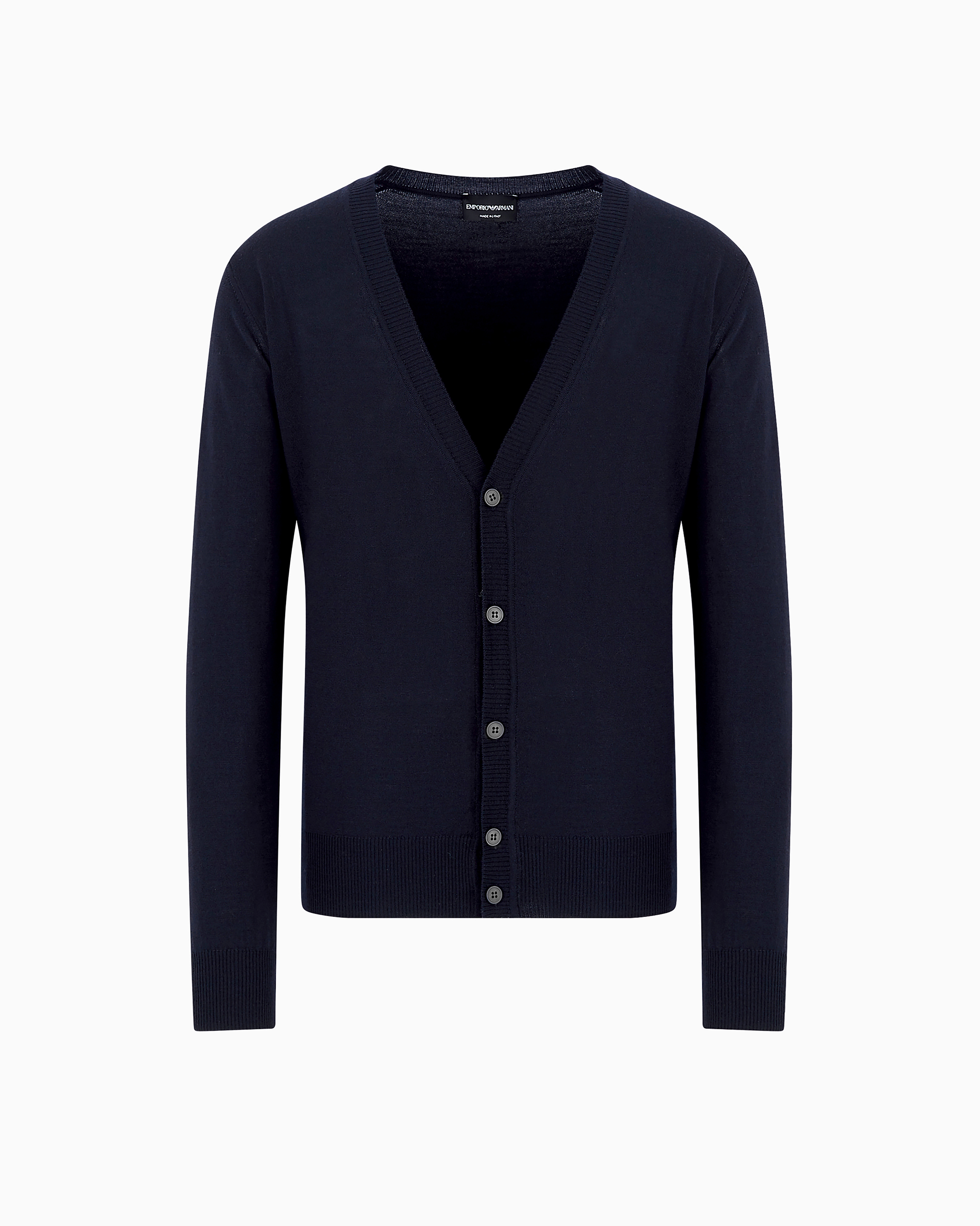 トップス EMPORIO ARMANI Navy Cotton Knit Cardigan Plain-knit, virgin-wool V-neck cardigan | Emporio Armani