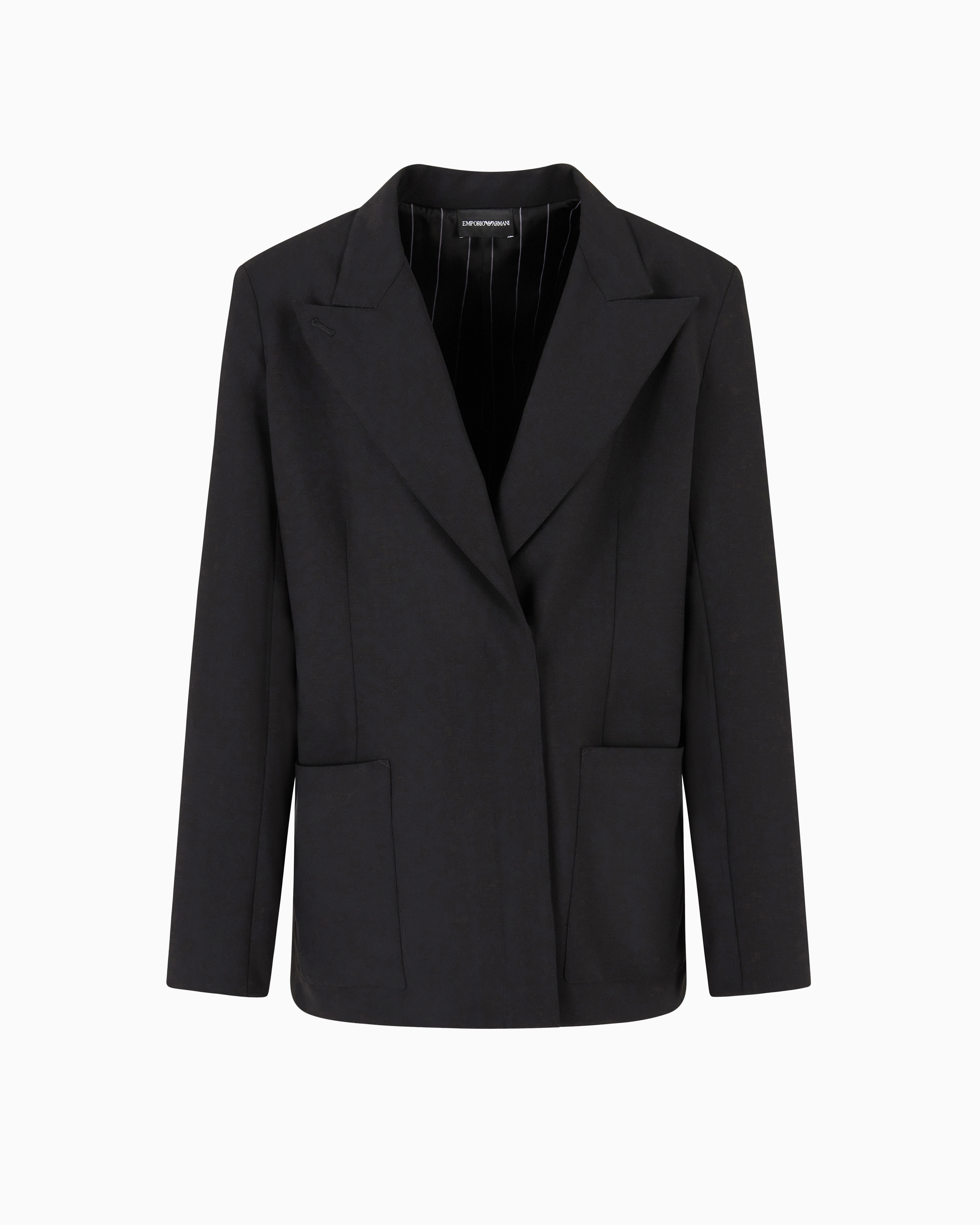 Emporio Armani Dawn To Dusk Single-breasted Stretch Wool Canvas Blazer In Black
