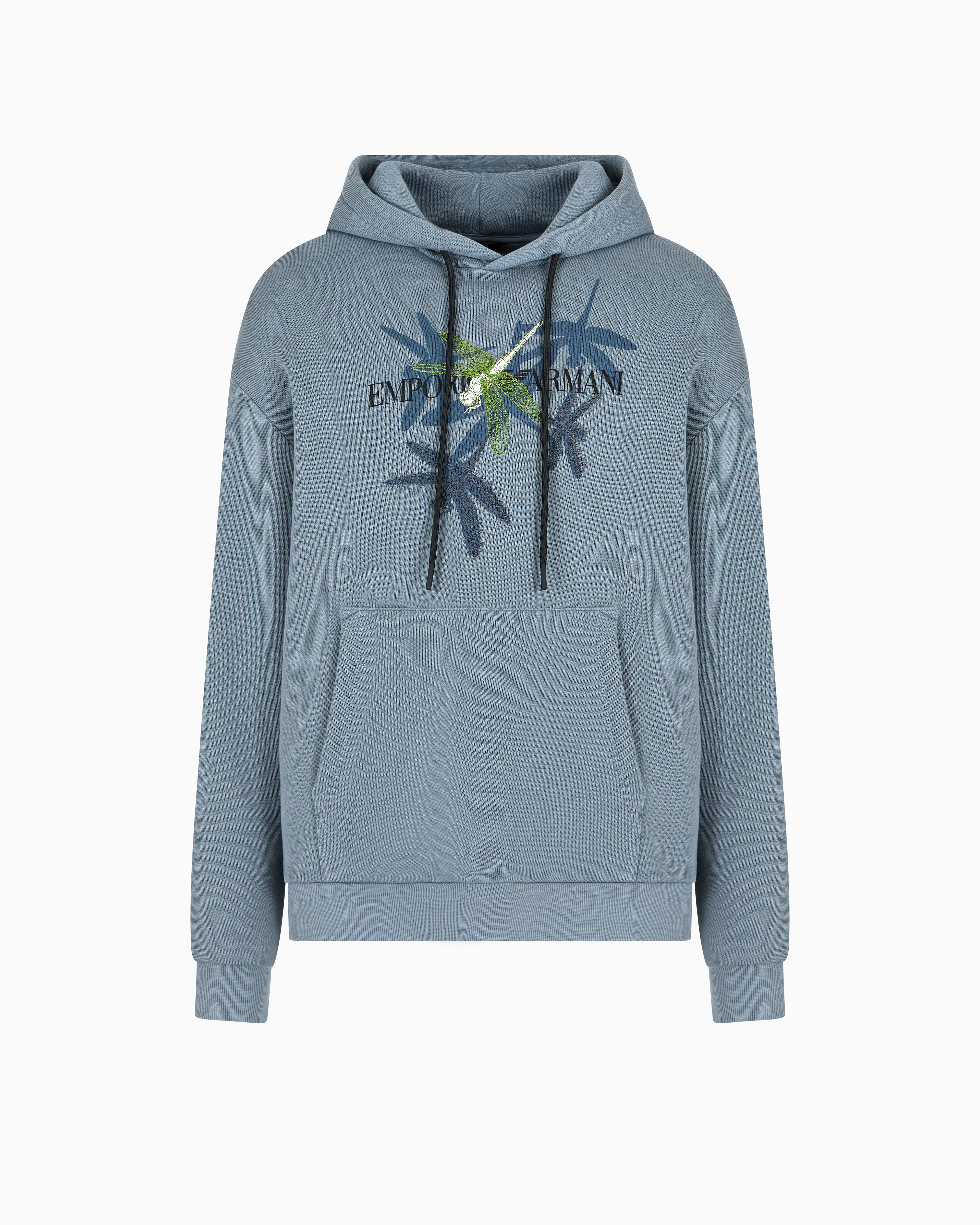 Emporio Armani - ASV Jersey hooded sweatshirt with dragonfly print and embroidery, Man, Blue, Size: