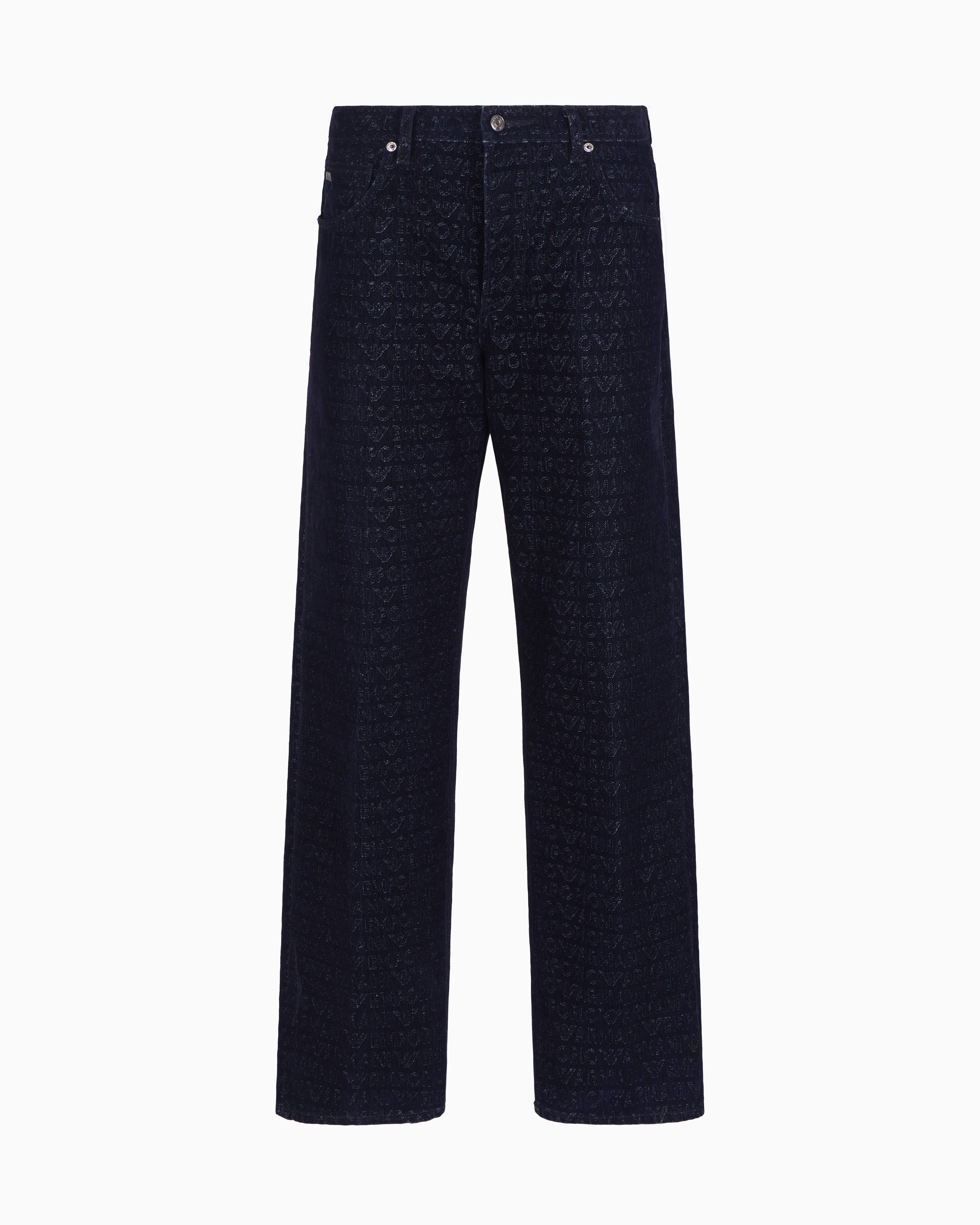 Emporio Armani - J74 loose-fit denim jeans with all-over flocked logo lettering, Man, Navy Blue, Size:
