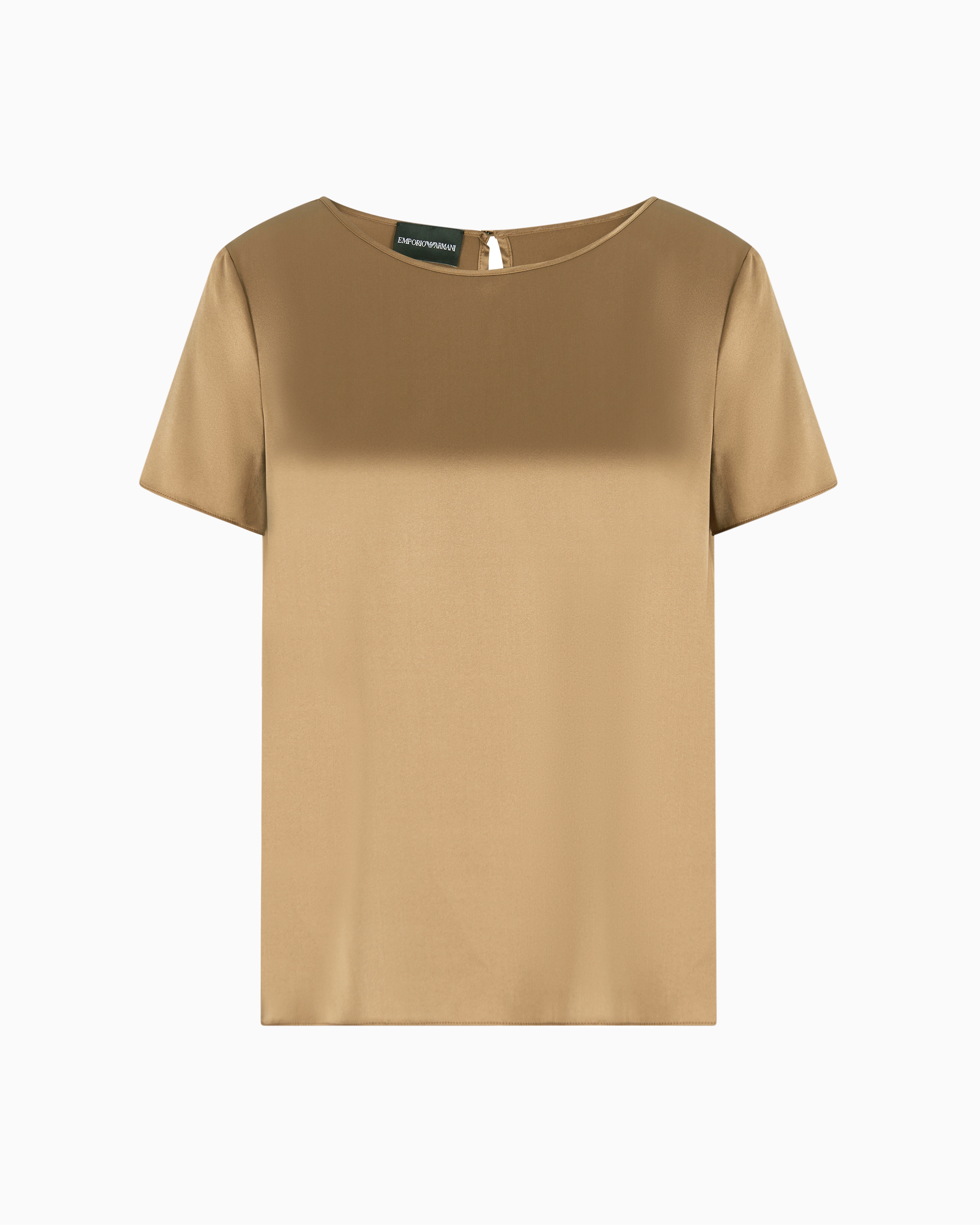 Emporio Armani Women's Beige Short-Sleeved Silk Satin Blouse Size 46