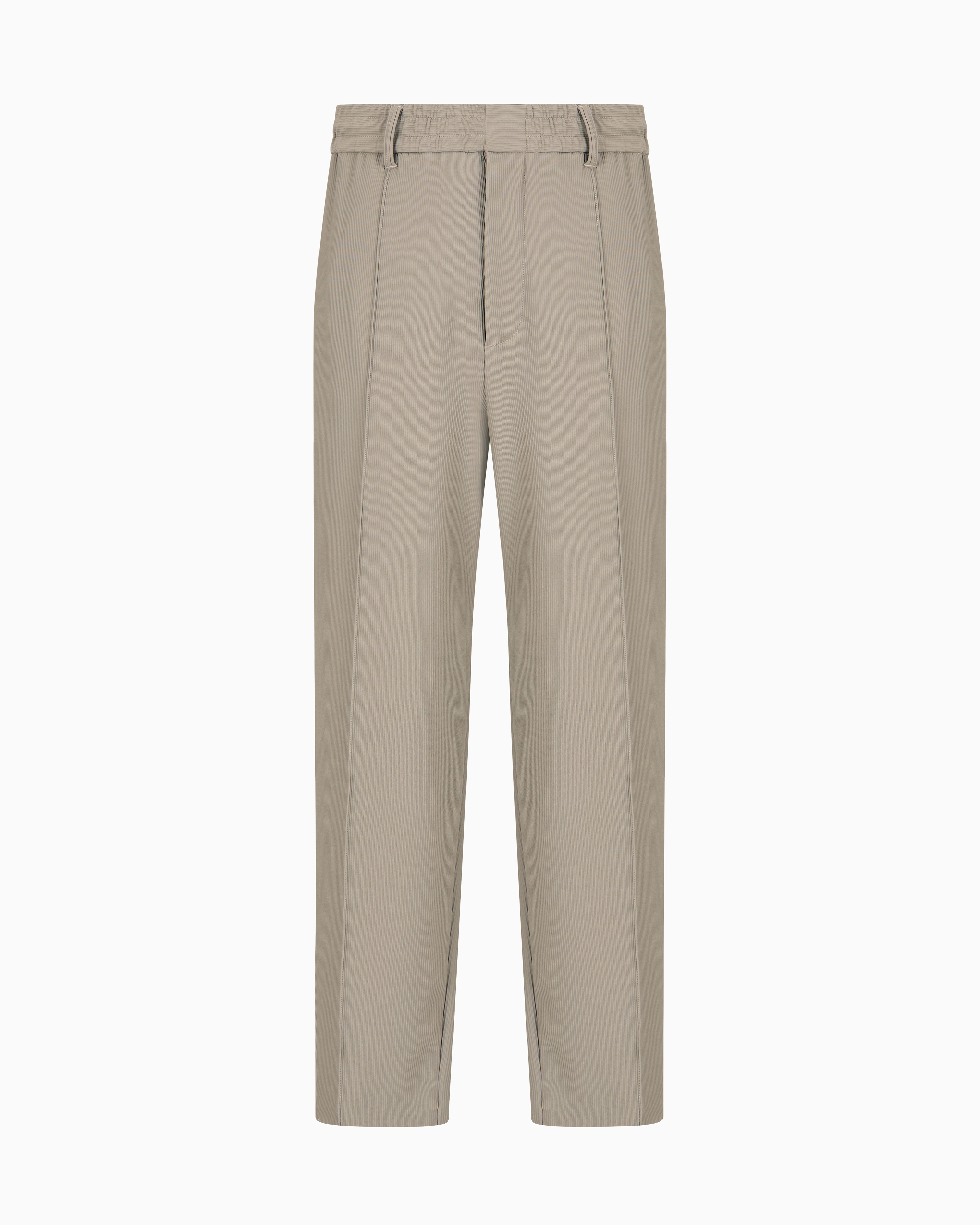 Emporio Armani - Canneté-effect stretch nylon trousers with ribs, Man, Beige, Size:
