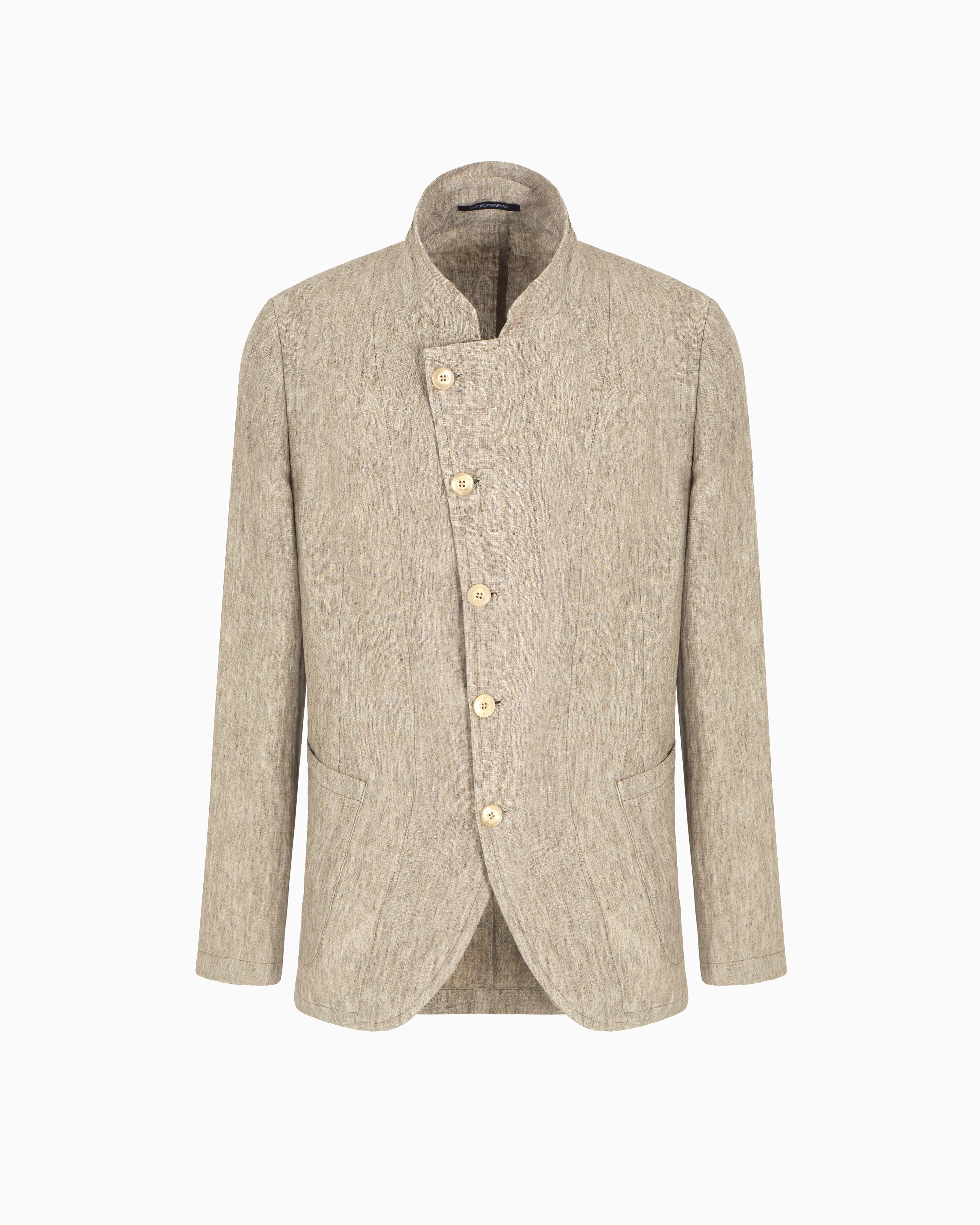 Guru collar jacket with off-centre fastening in faded linen