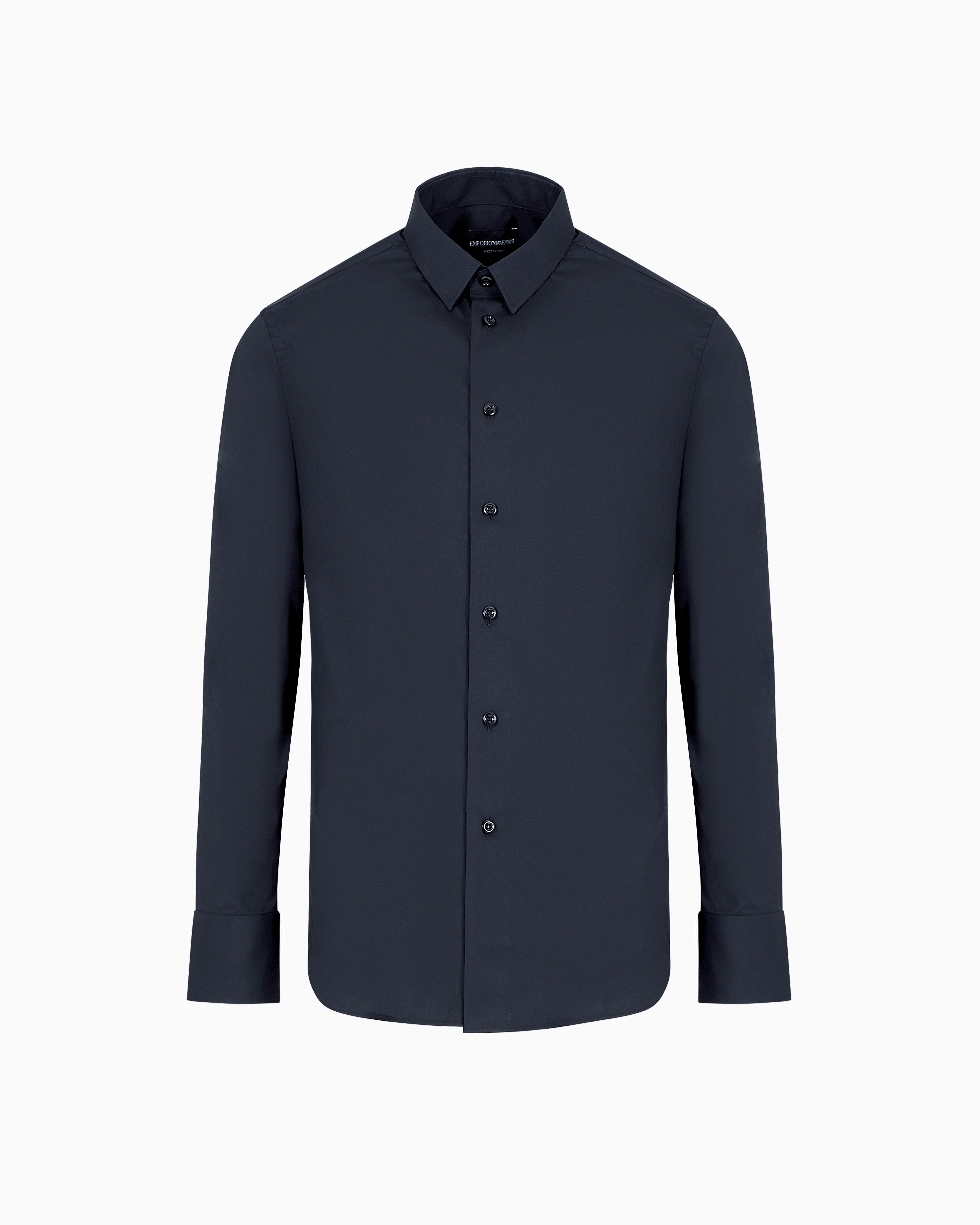 Emporio Armani - Stretch cotton poplin shirt, Man, Navy Blue, Size: