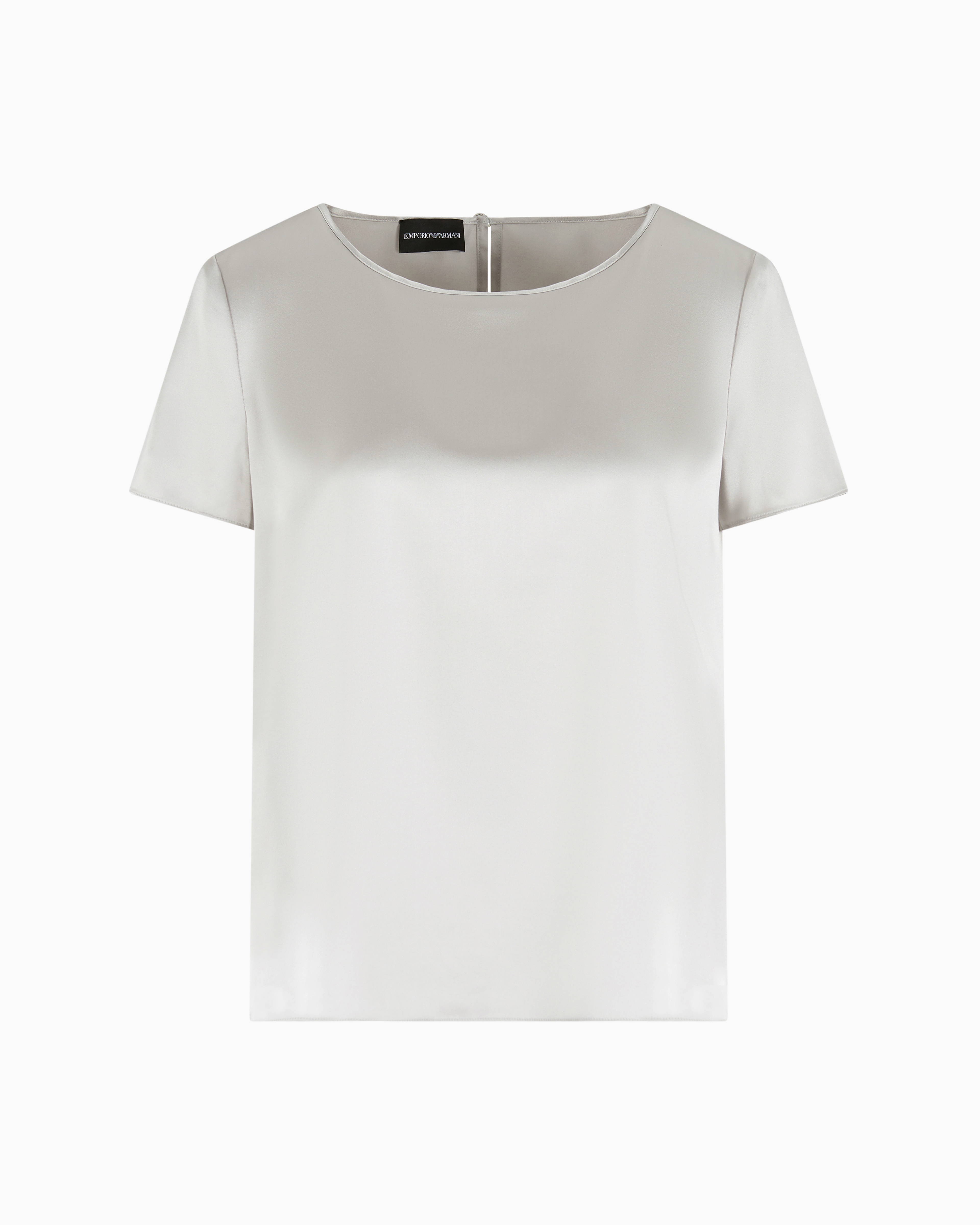 Emporio Armani - Short-sleeved silk satin blouse, Woman, Grey, Size:
