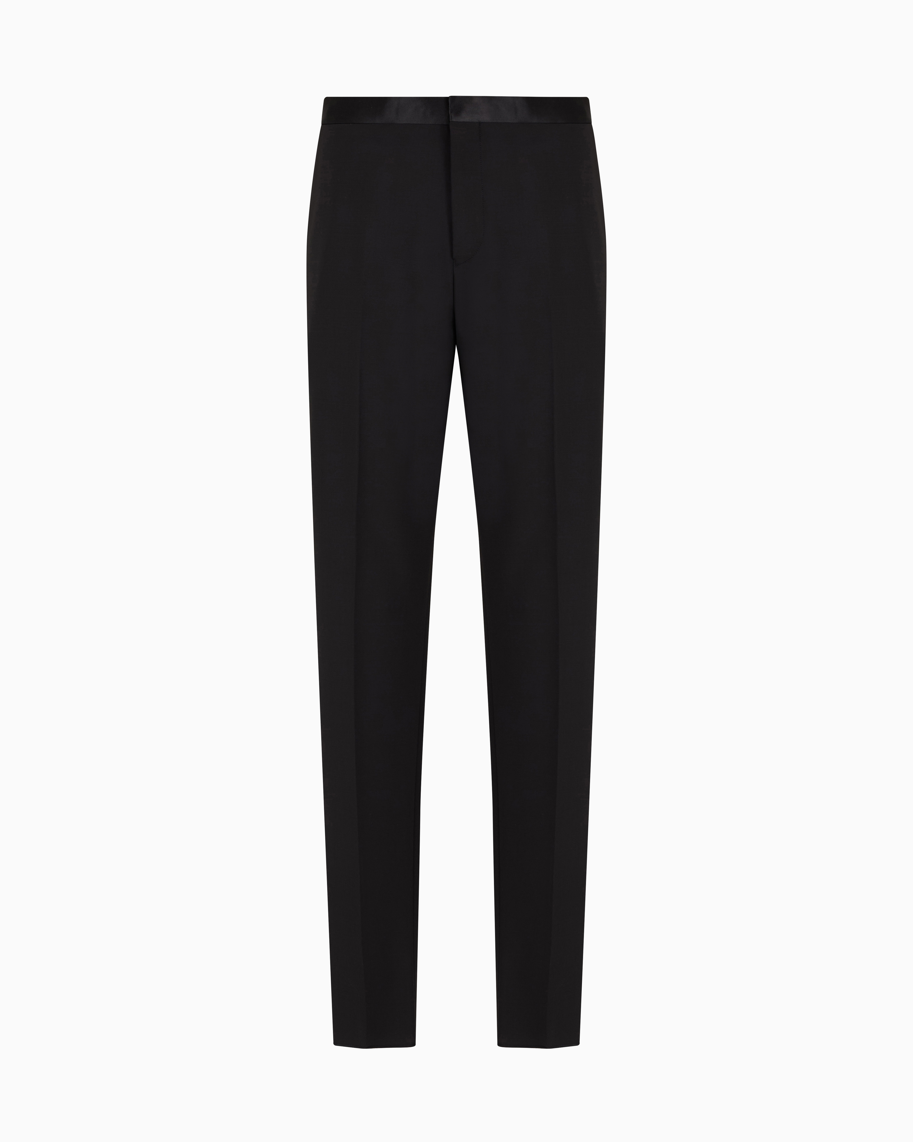 Emporio Armani - Virgin-wool two-way stretch canvas trousers with satin waist, Man, Black, Size: