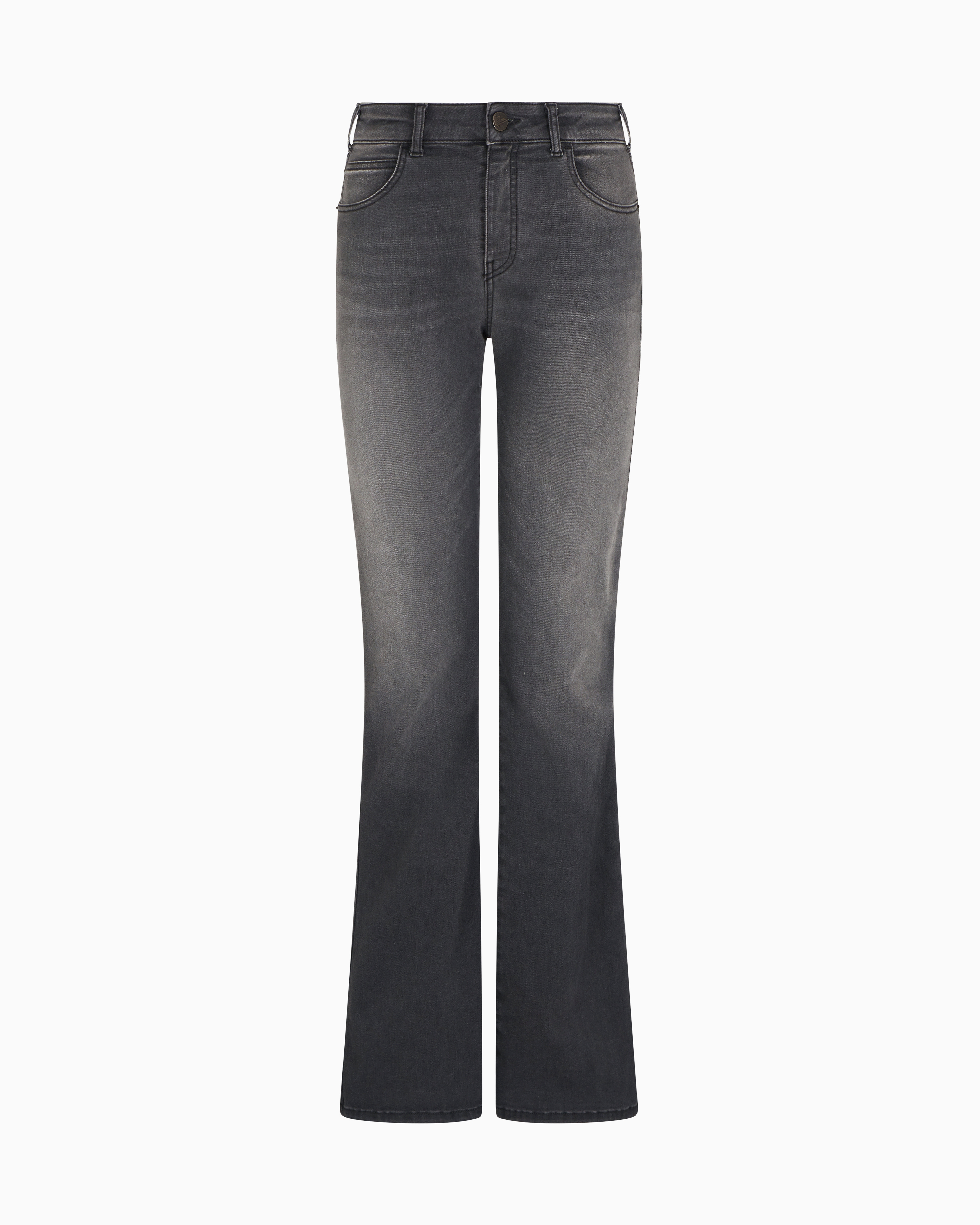 Emporio Armani - J47 mid-high rise flared-hem jeans stretch denim, Woman, Grey, Size: