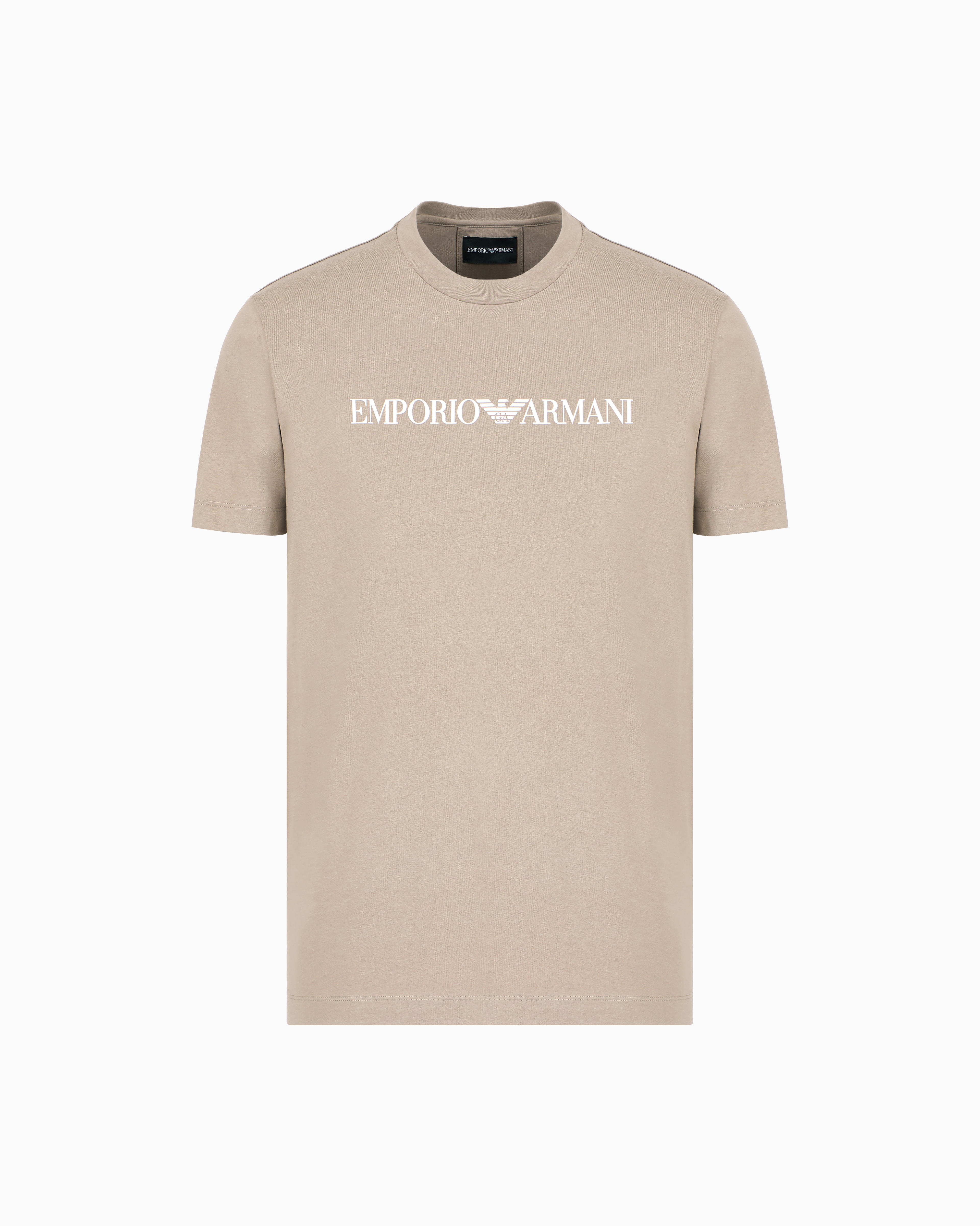 Emporio Armani - Pima-jersey T-shirt with logo print, Man, Beige, Size: