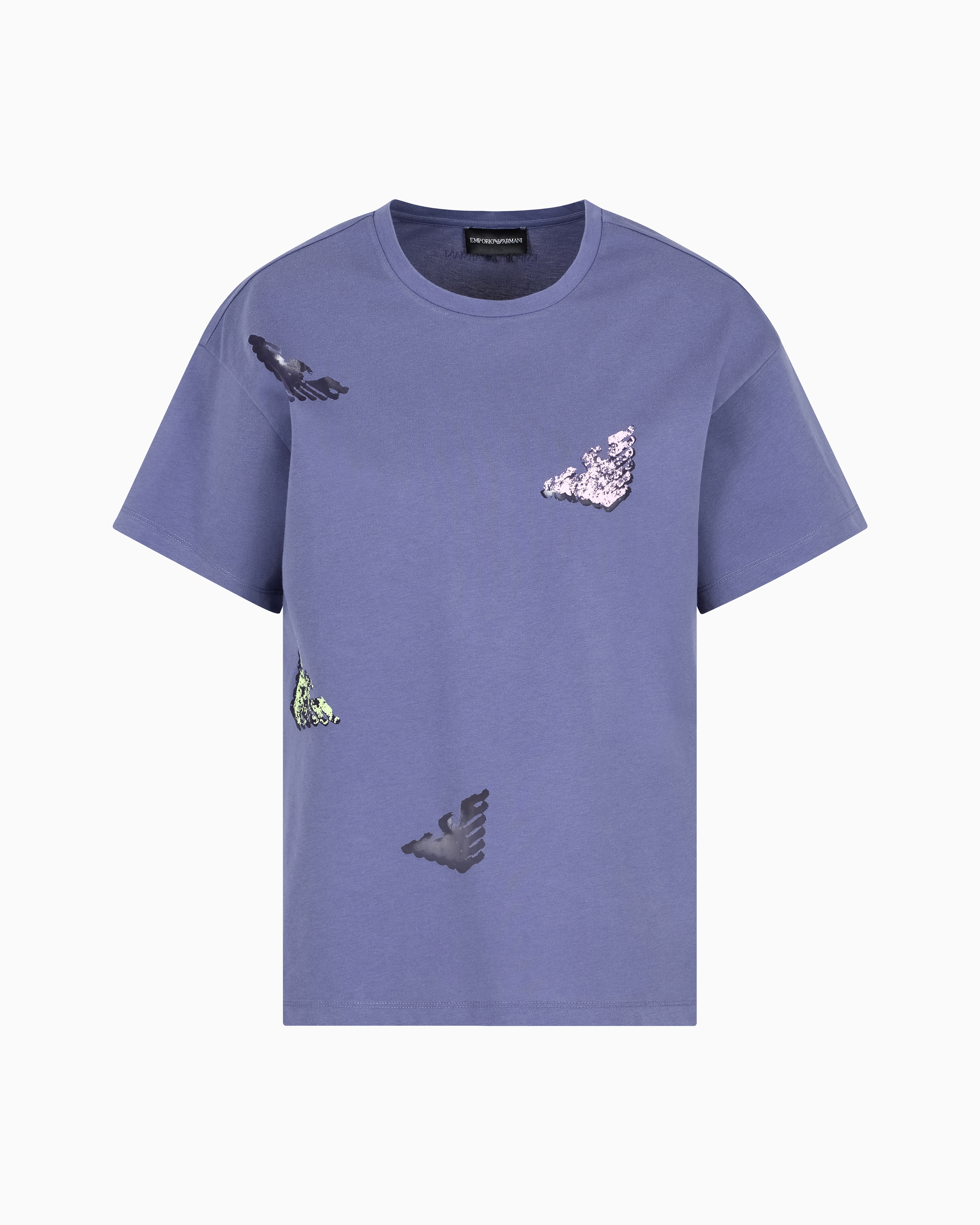 Emporio Armani - Jersey T-shirt with devoré logo , Woman, Blue, Size: