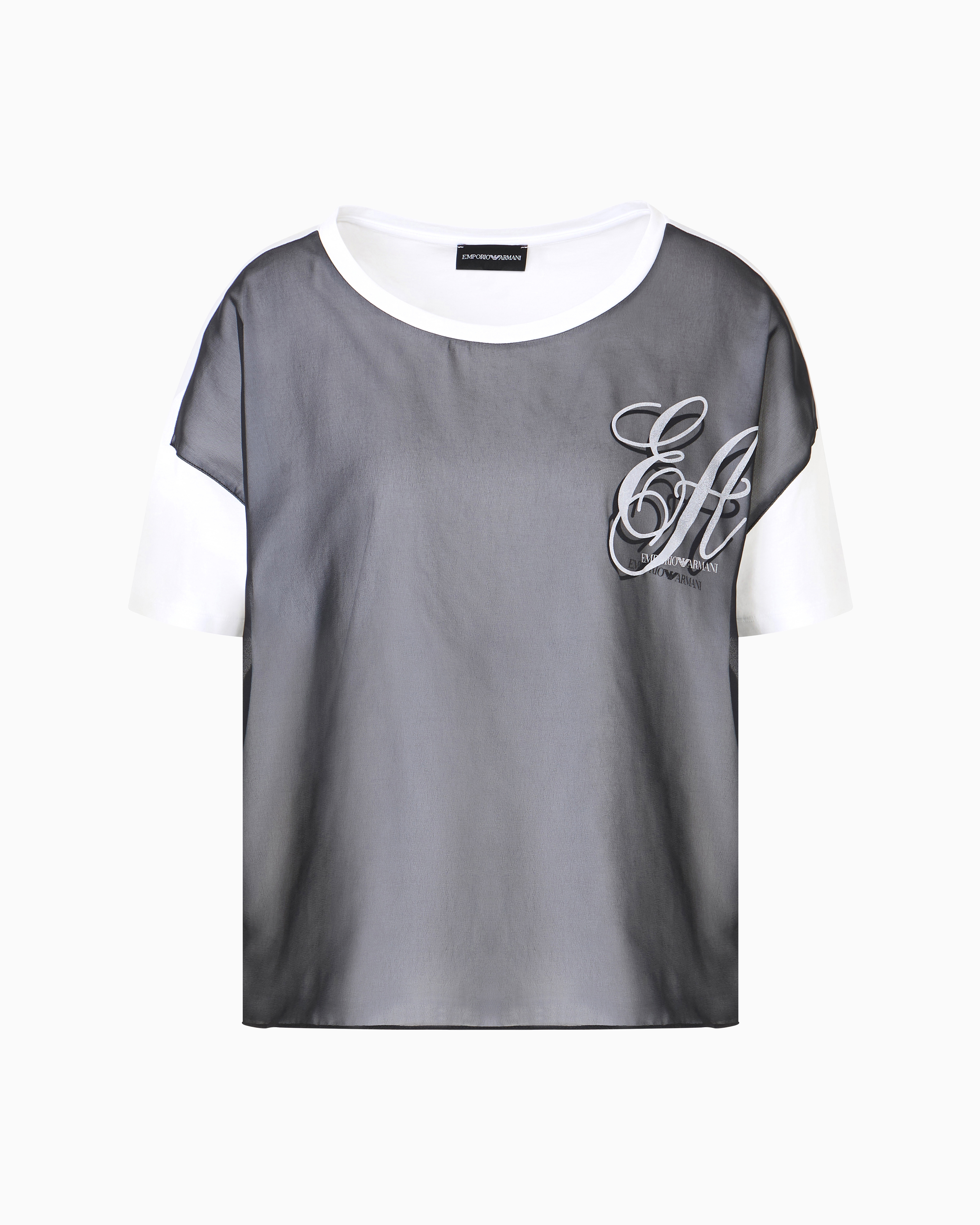 Emporio Armani - ASV Jersey T-shirt with chiffon insert and EA logo, Woman, White, Size: