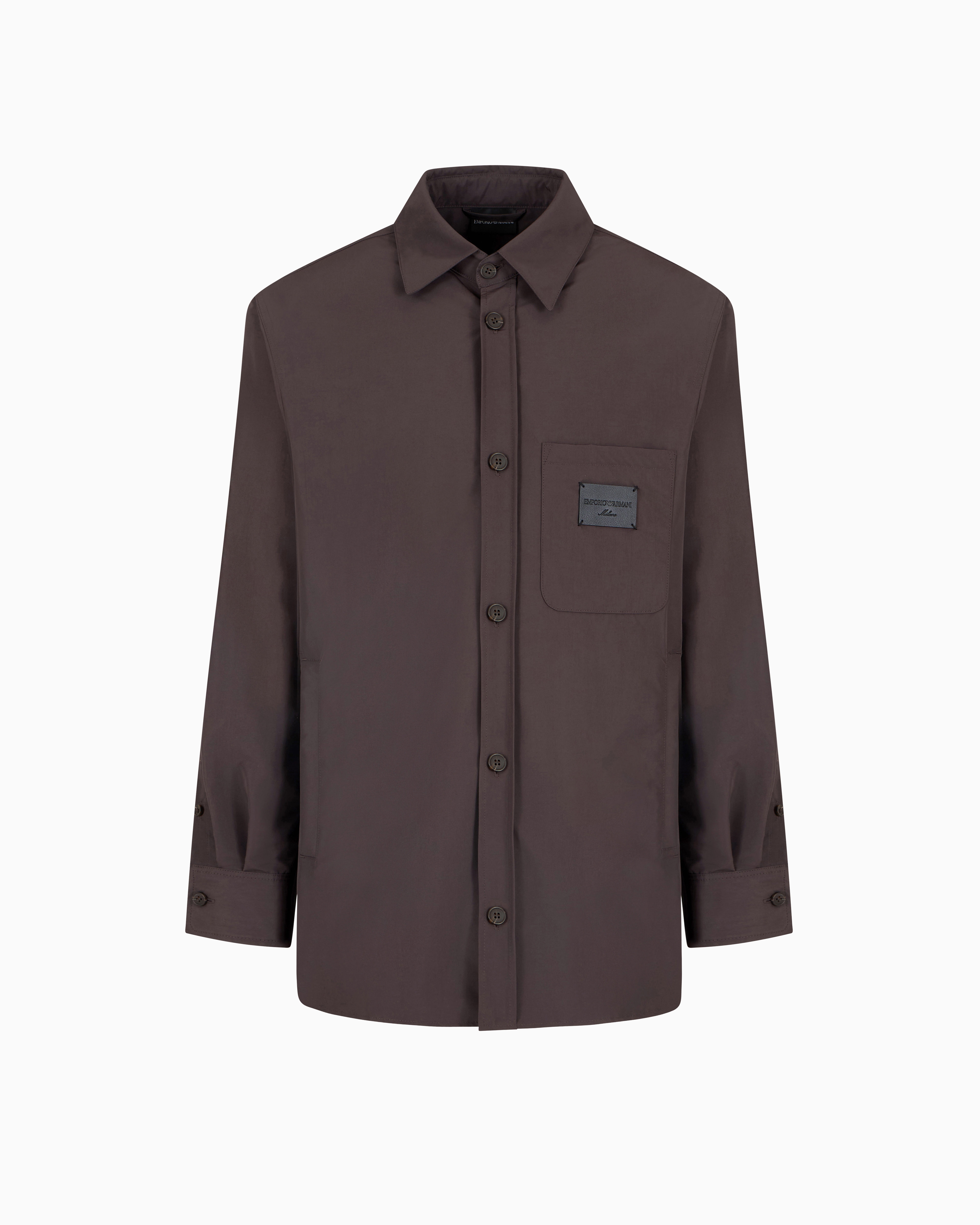 Nylon shirt jacket with patch pocket and logo patch